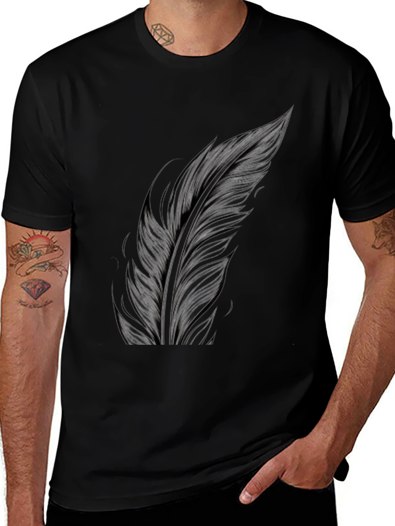 Feather Print Black T-Shirt