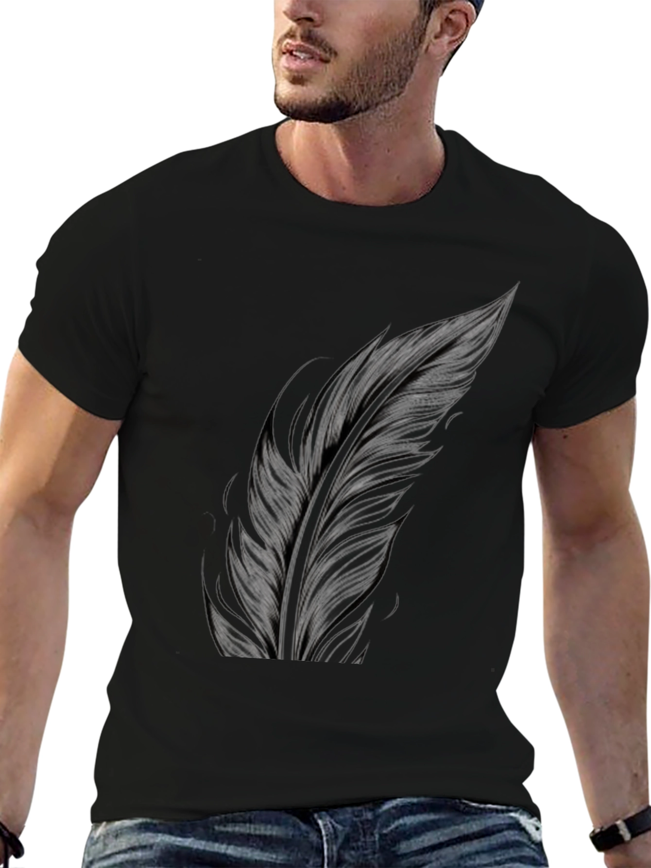 Feather Print Black T-Shirt