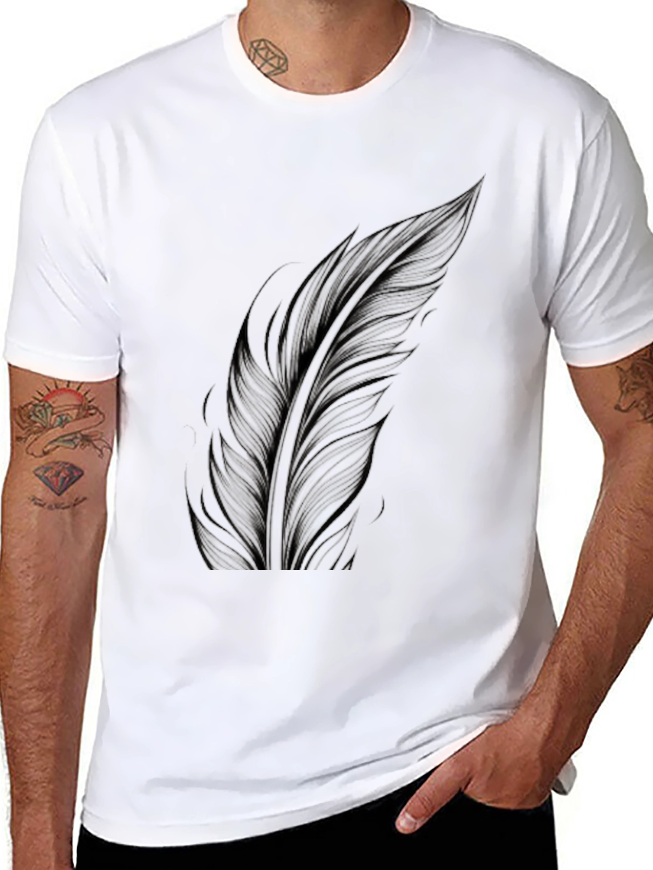 Feather Print Black T-Shirt