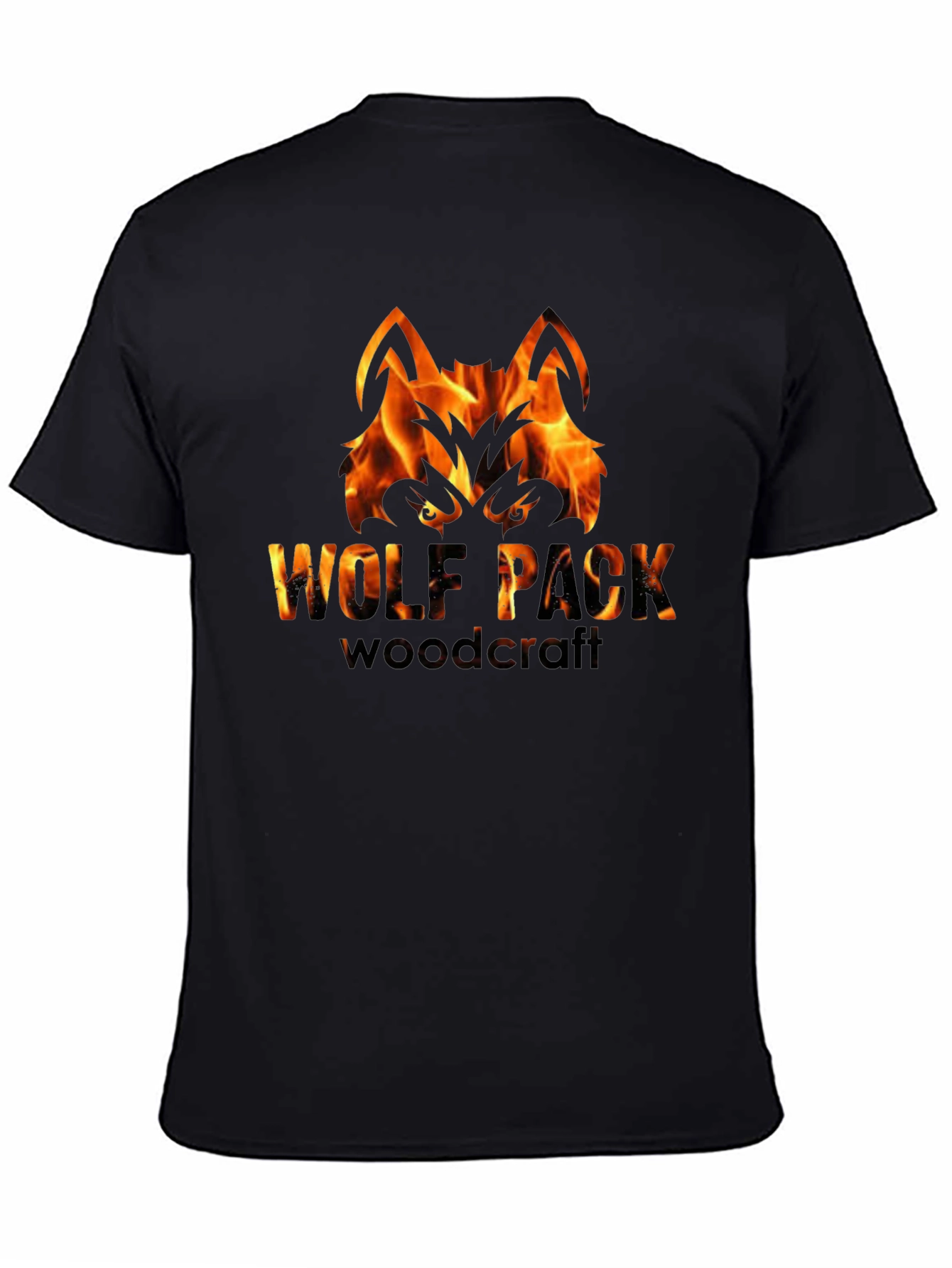 Fiery Wolf Pack Woodcraft Graphic Tee - Black