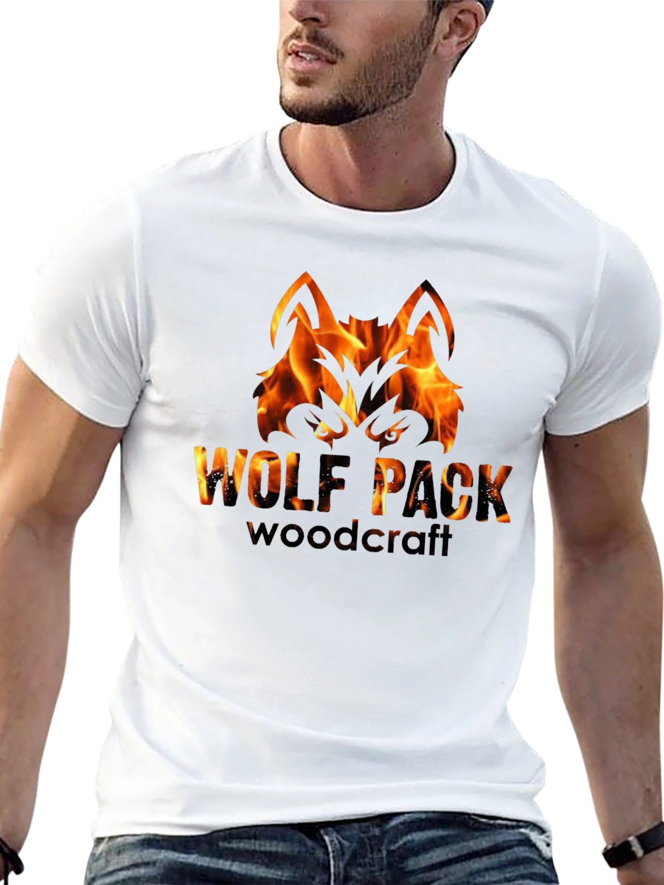 Fiery Wolf Pack Woodcraft Graphic Tee - Black