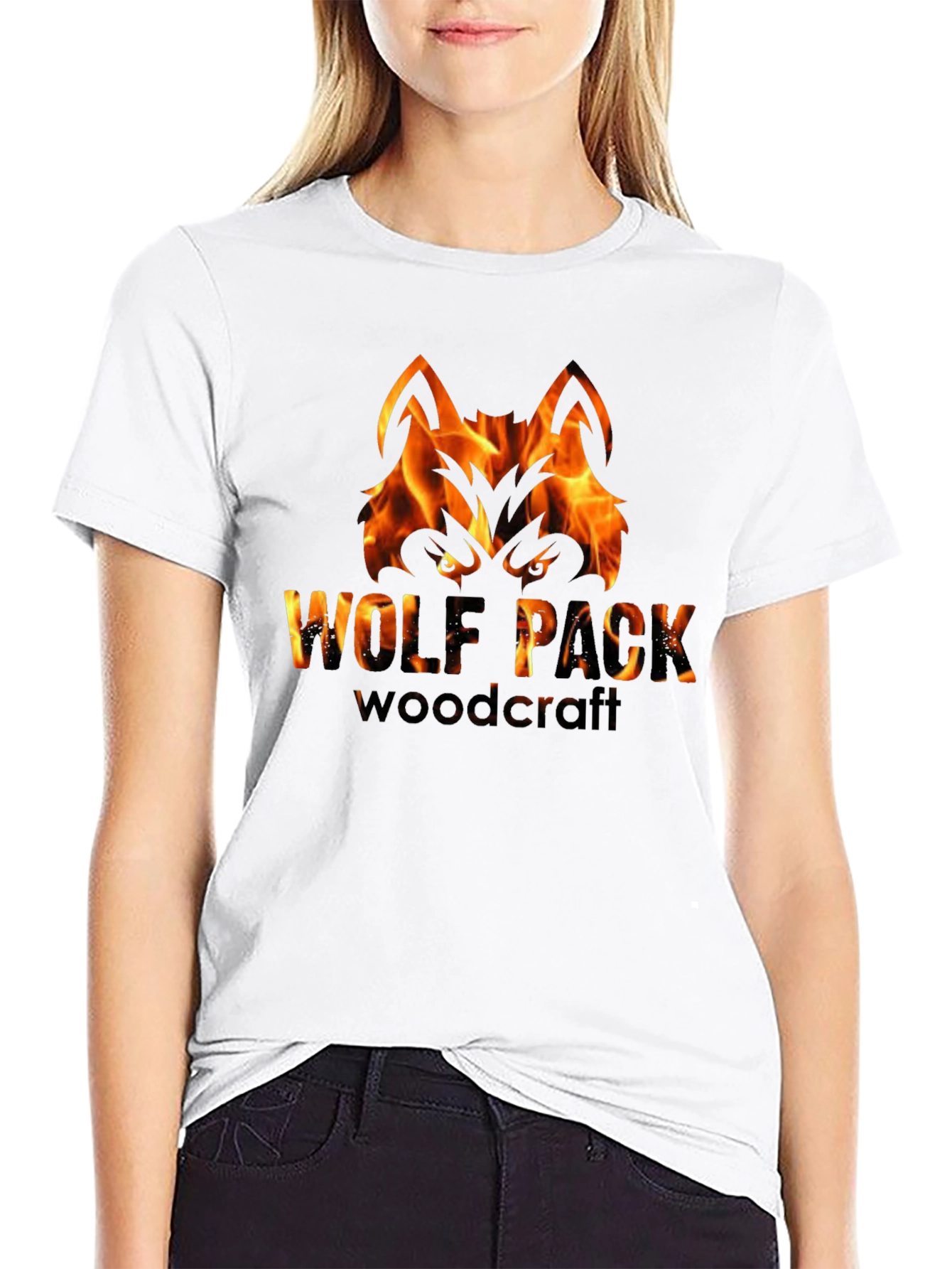 Fiery Wolf Pack Woodcraft Graphic Tee - Black