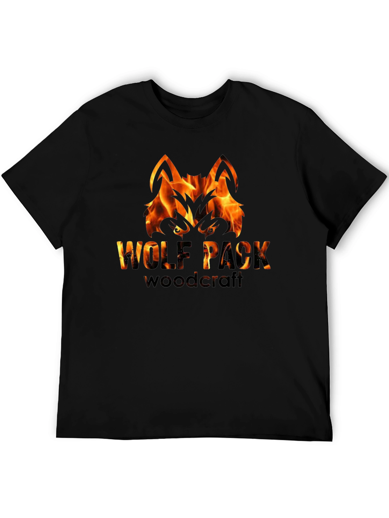 Fiery Wolf Pack Woodcraft Graphic Tee - Black