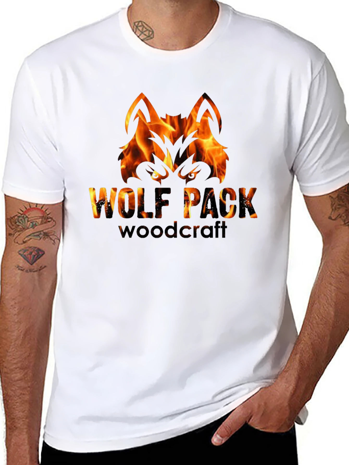 Fiery Wolf Pack Woodcraft Graphic Tee - Black