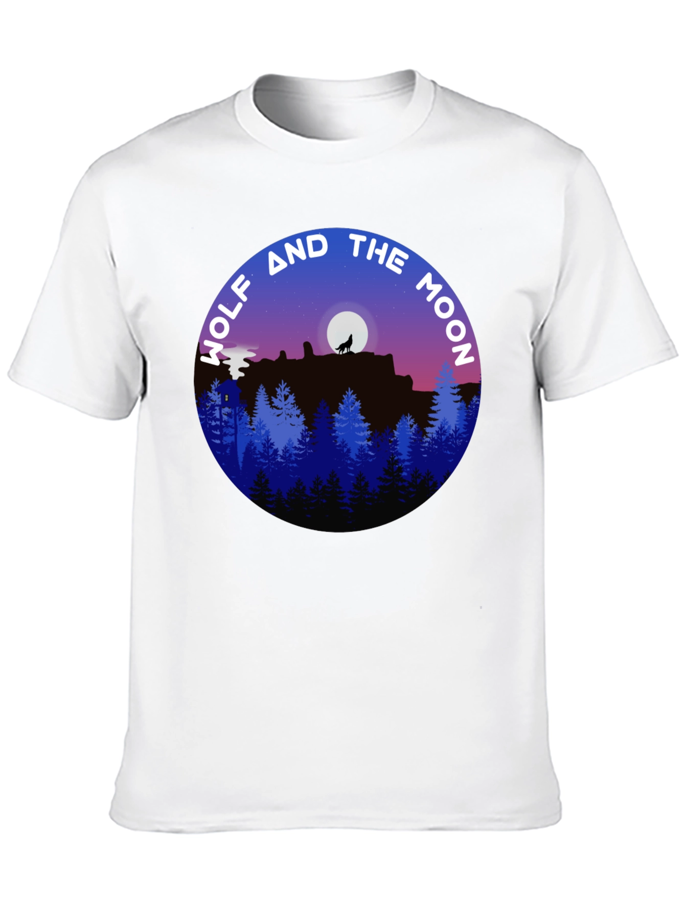 Wolf and Moon Graphic Tee - Black Cotton Shirt