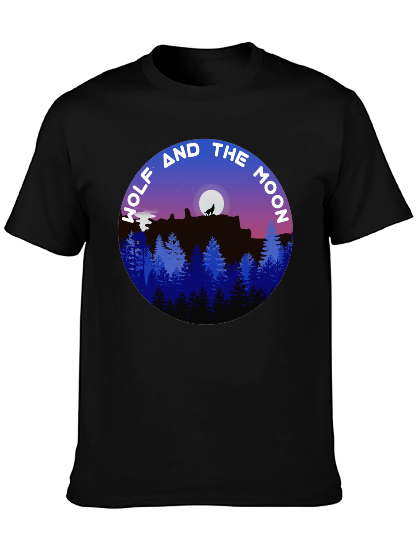 Wolf and Moon Graphic Tee - Black Cotton Shirt