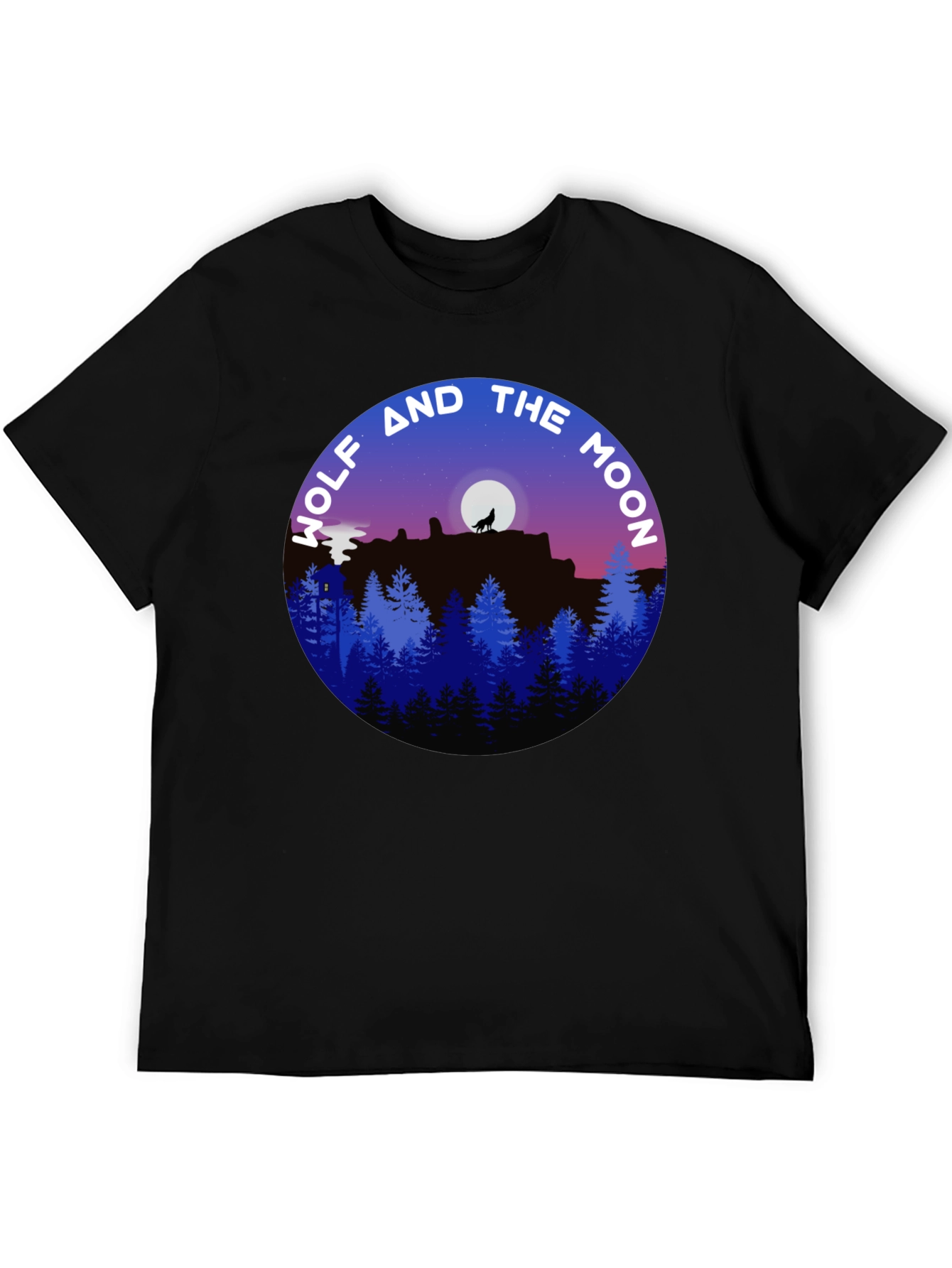 Wolf and Moon Graphic Tee - Black Cotton Shirt