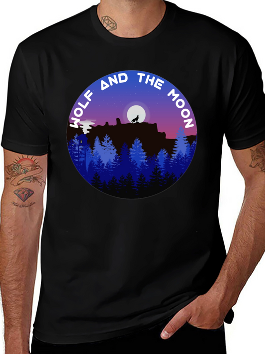 Wolf and Moon Graphic Tee - Black Cotton Shirt