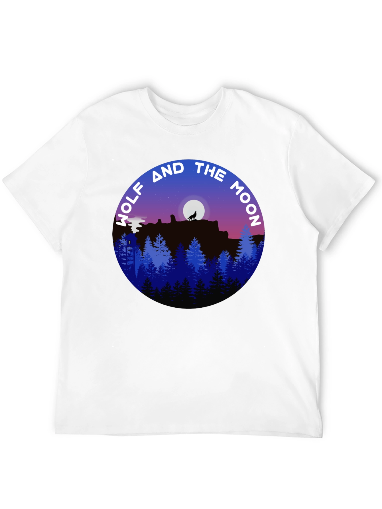 Wolf and Moon Graphic Tee - Black Cotton Shirt