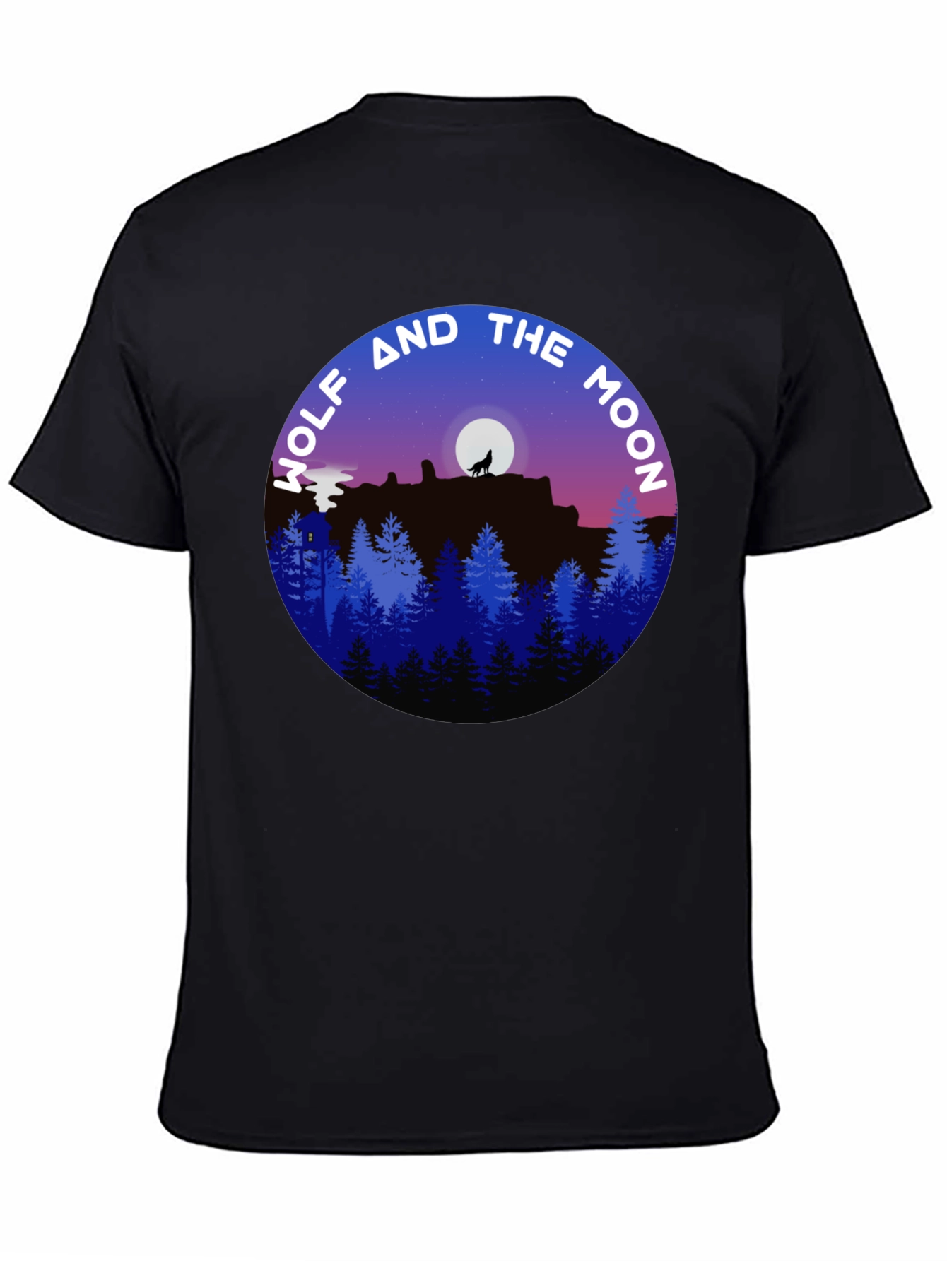Wolf and Moon Graphic Tee - Black Cotton Shirt