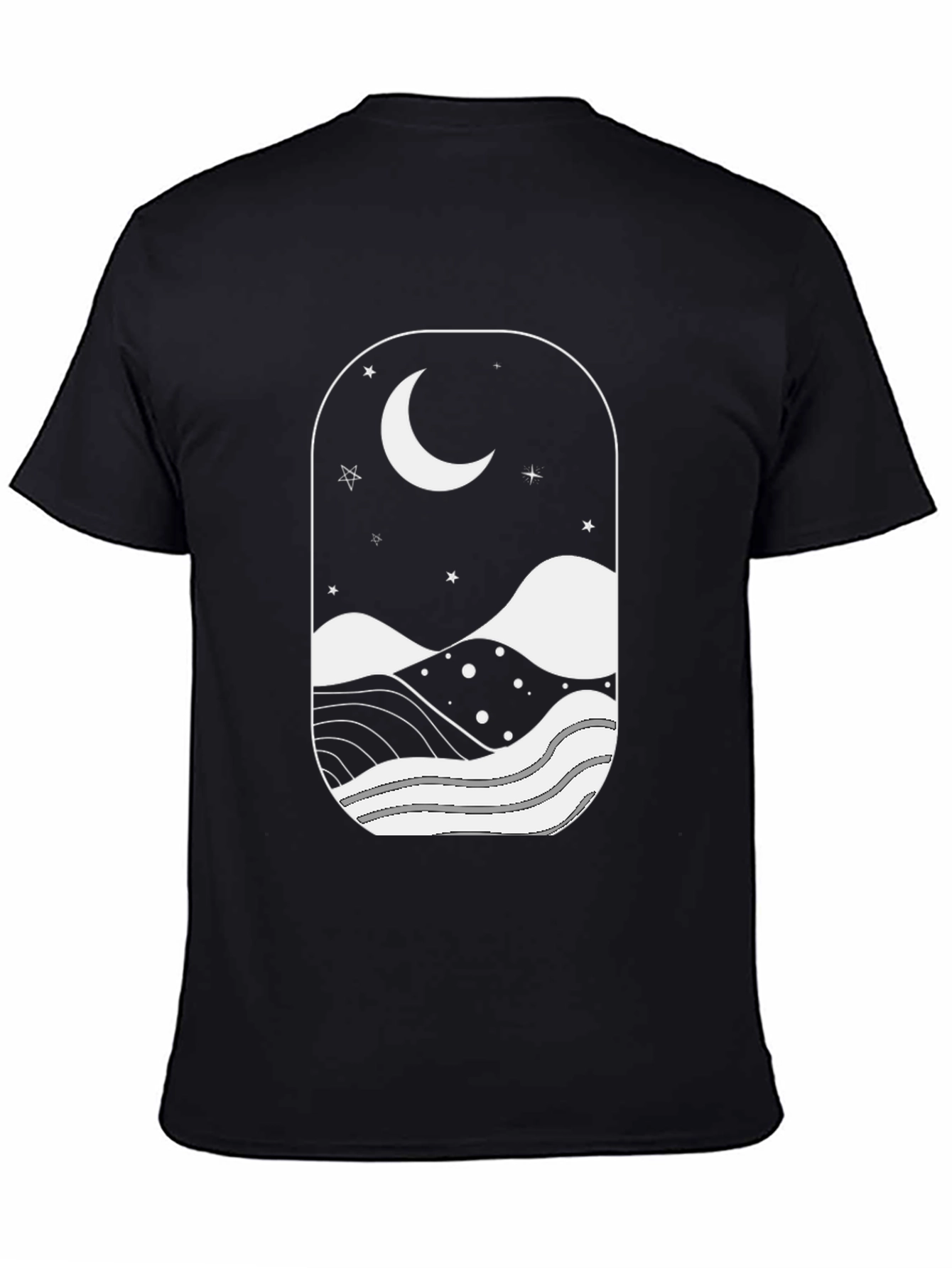 Moonlit Landscape Black Graphic T-Shirt