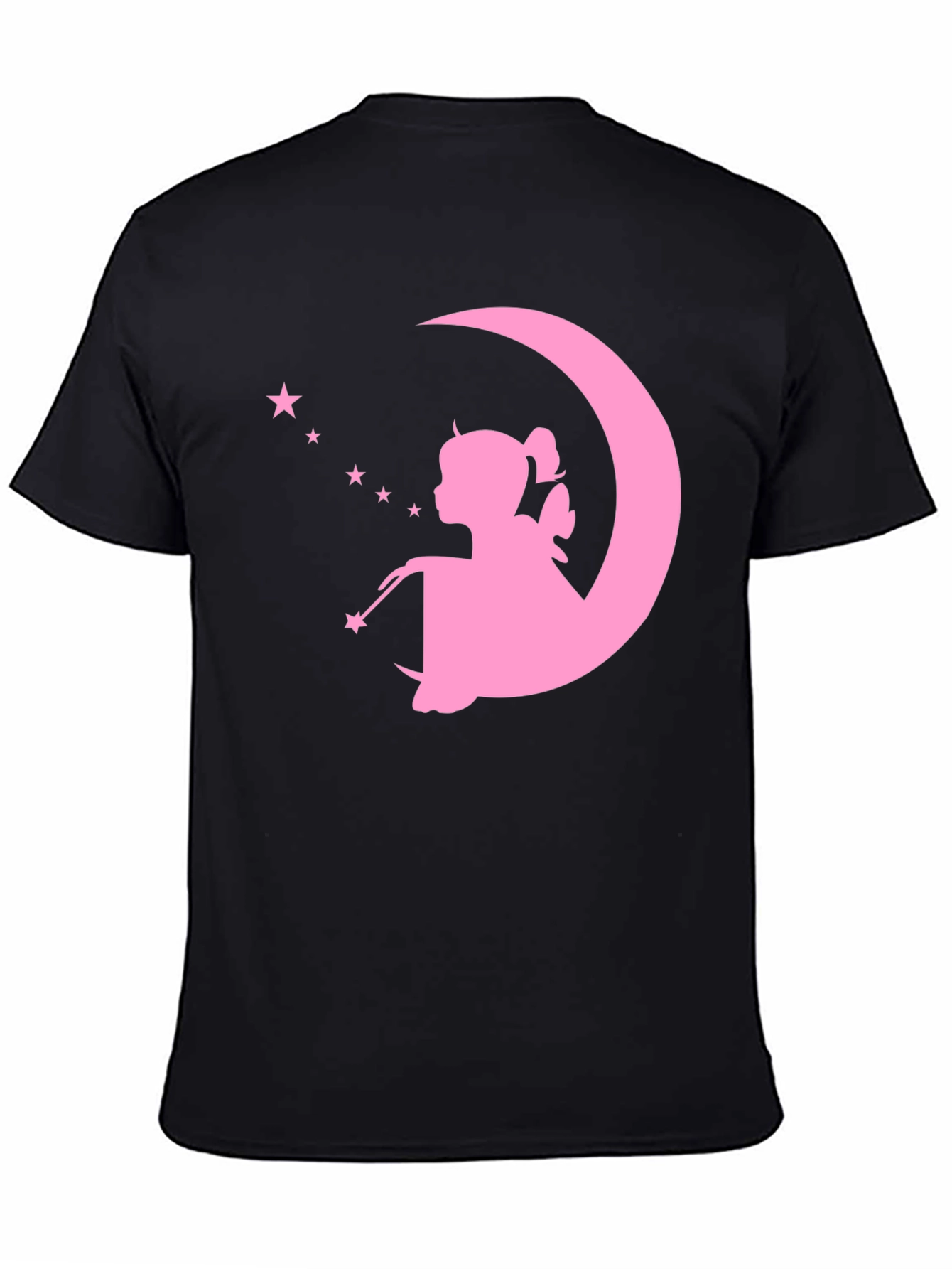 Magical Fairy Moon Graphic Tee - Black Cotton T-Shirt