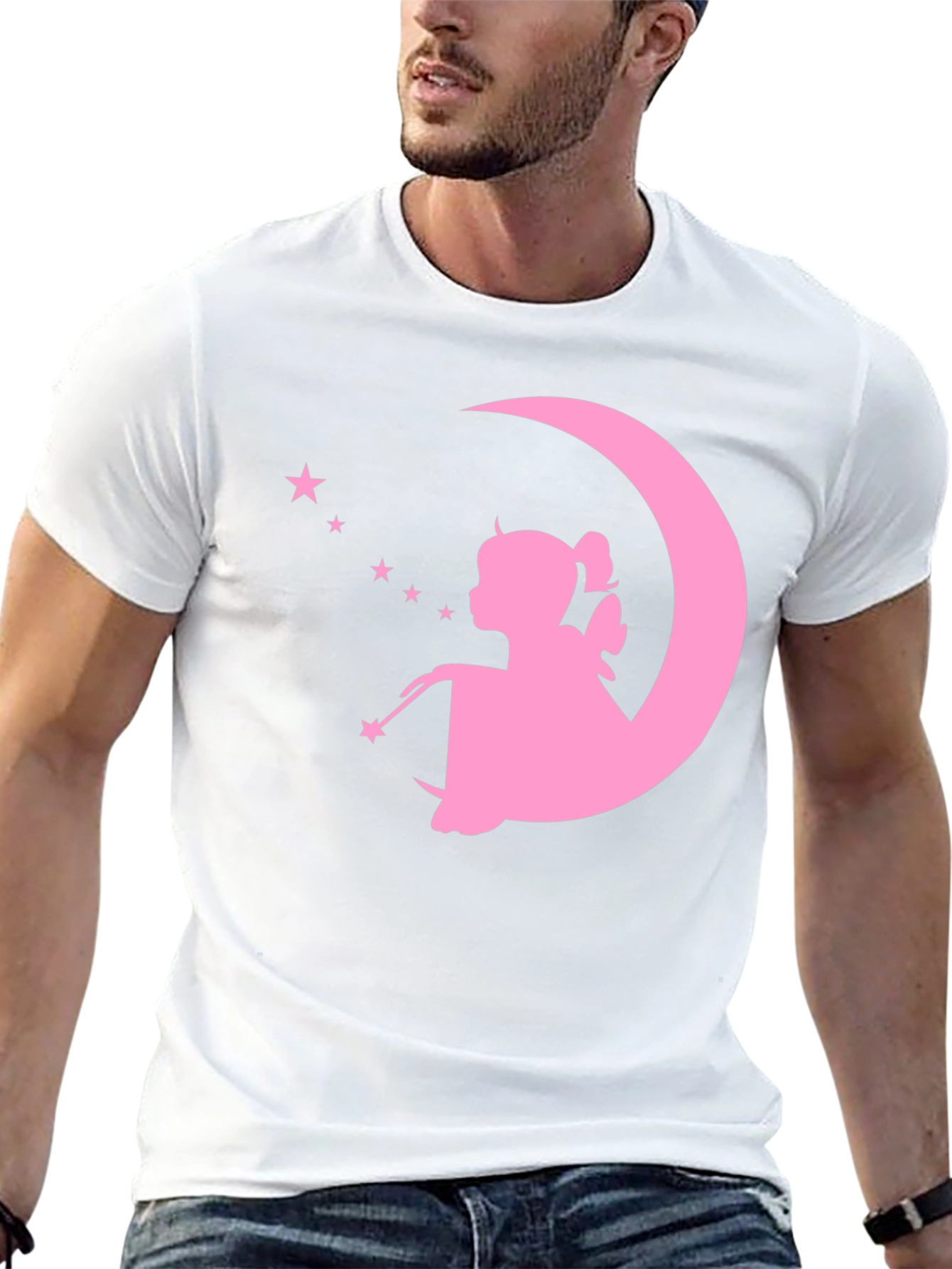 Magical Fairy Moon Graphic Tee - Black Cotton T-Shirt