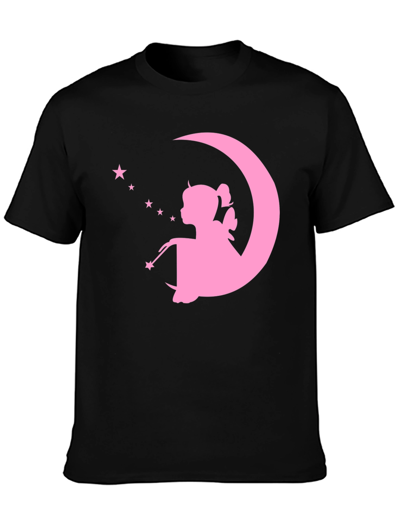 Magical Fairy Moon Graphic Tee - Black Cotton T-Shirt