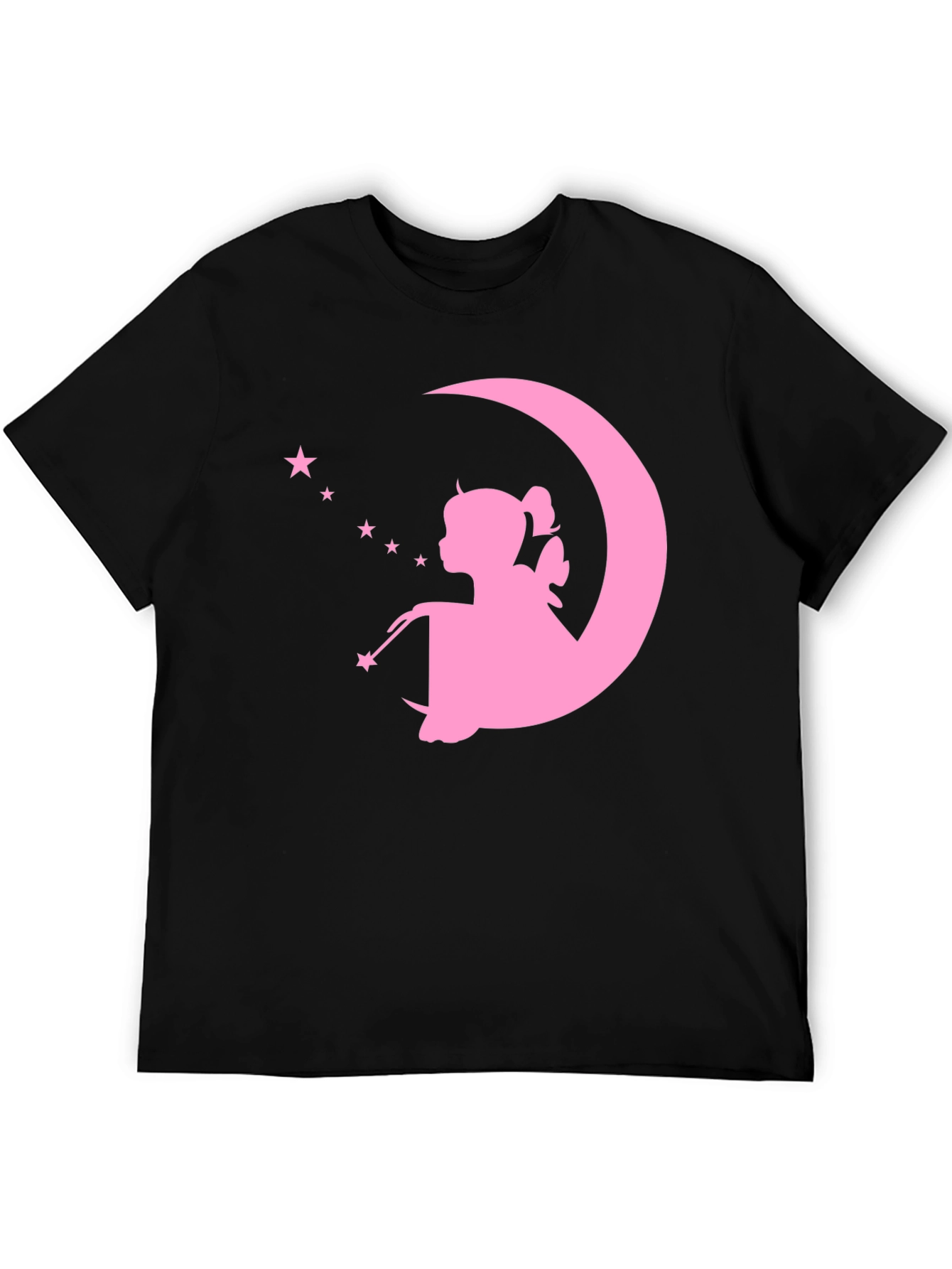 Magical Fairy Moon Graphic Tee - Black Cotton T-Shirt