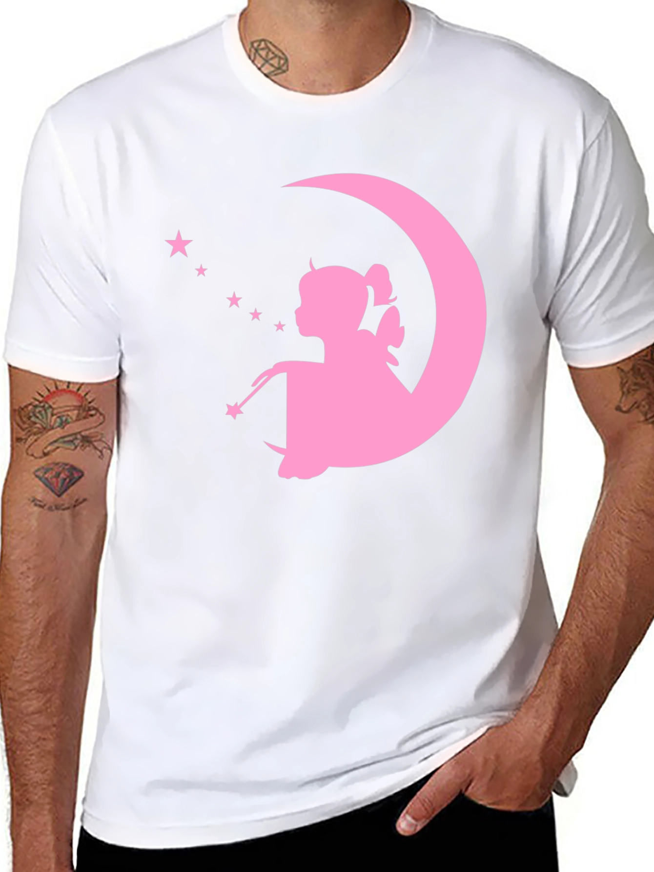 Magical Fairy Moon Graphic Tee - Black Cotton T-Shirt