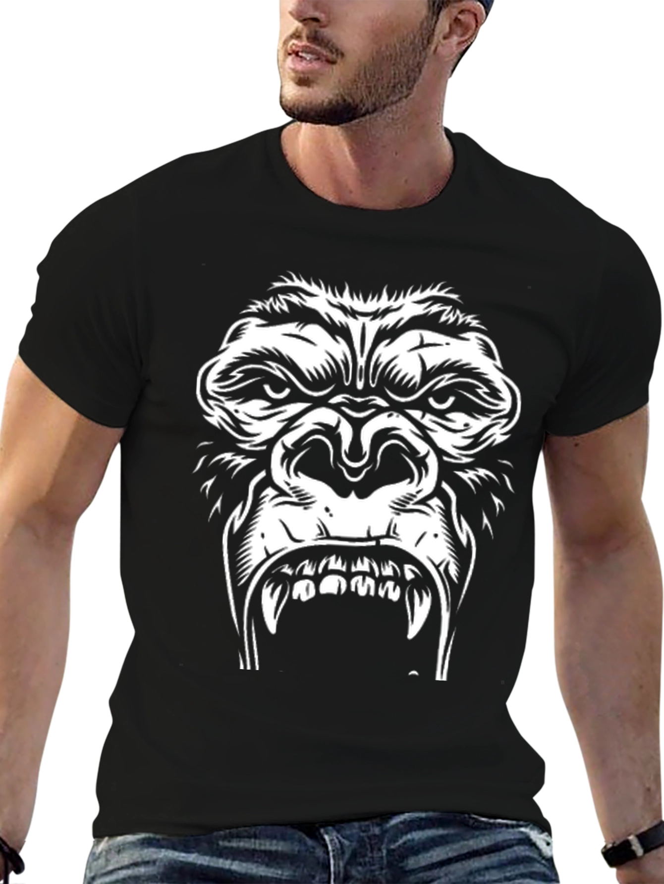Angry Gorilla Graphic Tee - Black Cotton T-Shirt