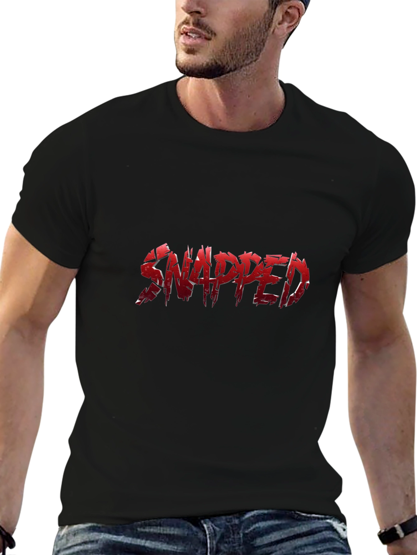Snapped Red Graphic Print Black T-Shirt