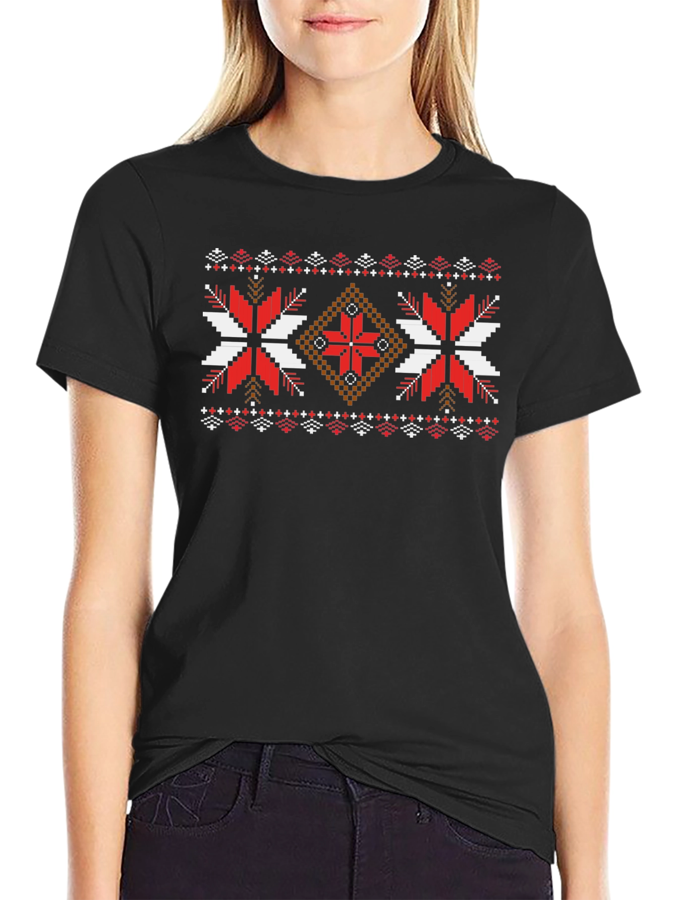 Pixel Art Pattern Tee - Red & White Design