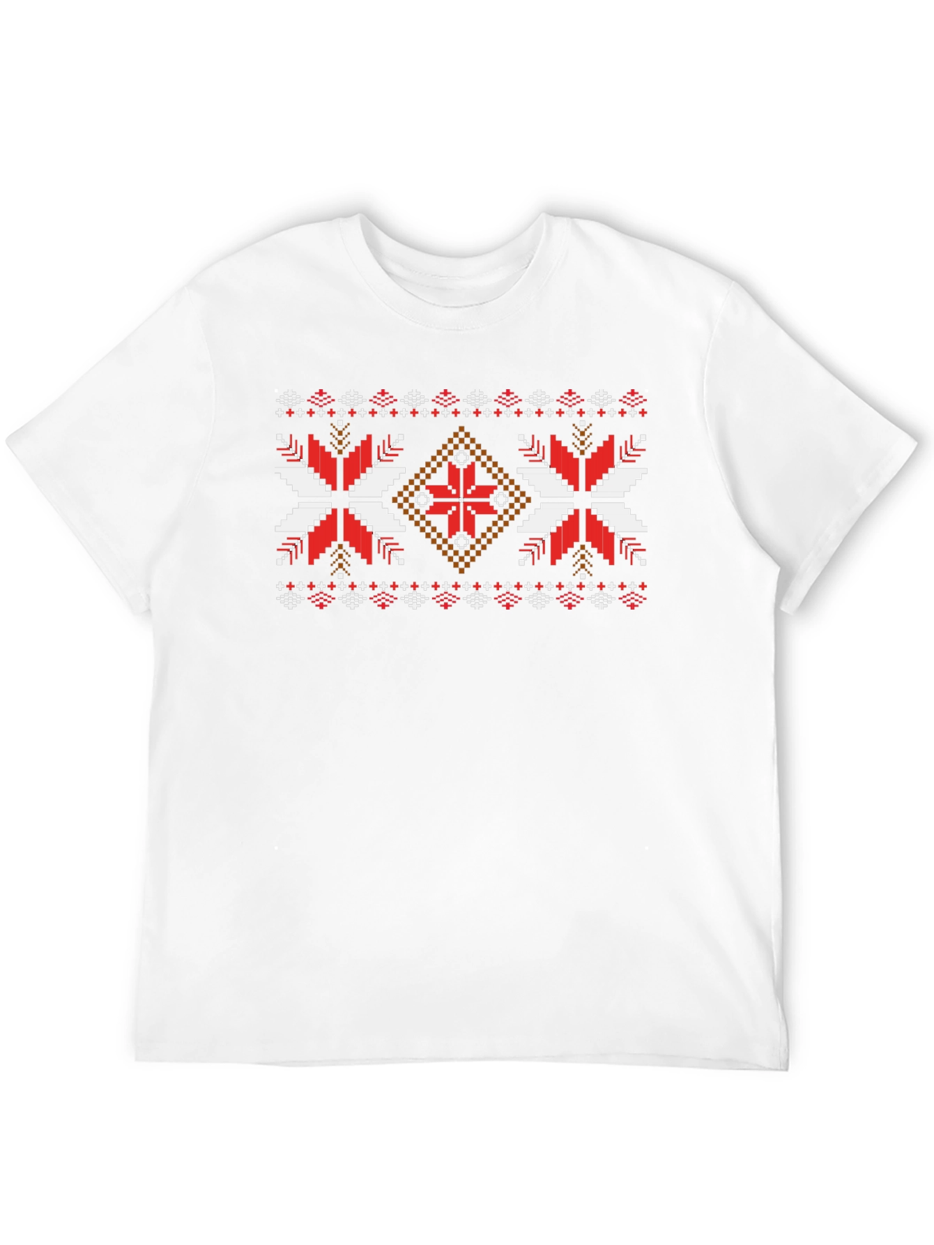 Pixel Art Pattern Tee - Red & White Design