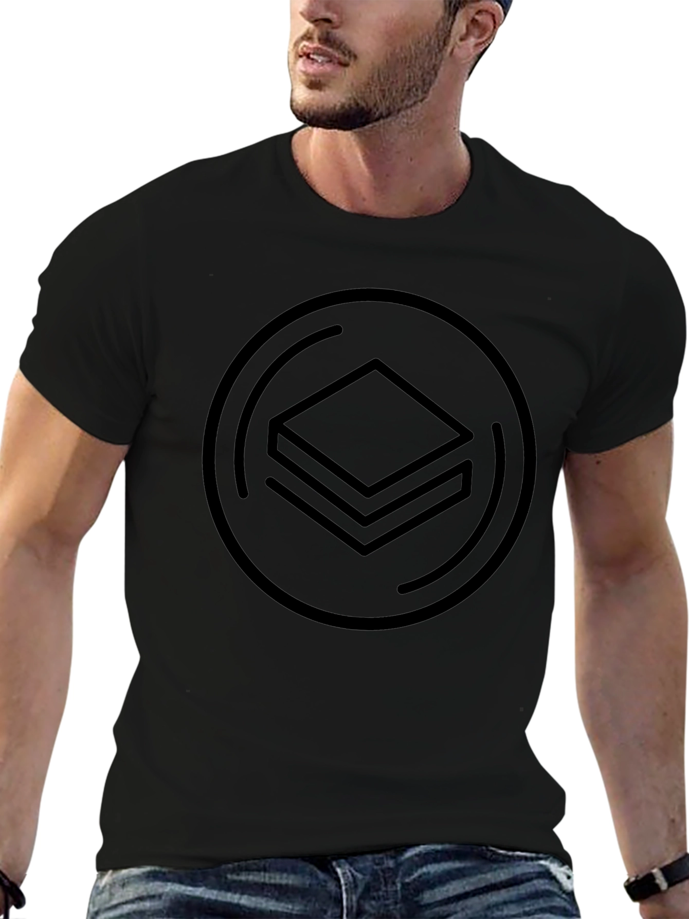 Minimalist Stacked Squares Graphic Tee - Black