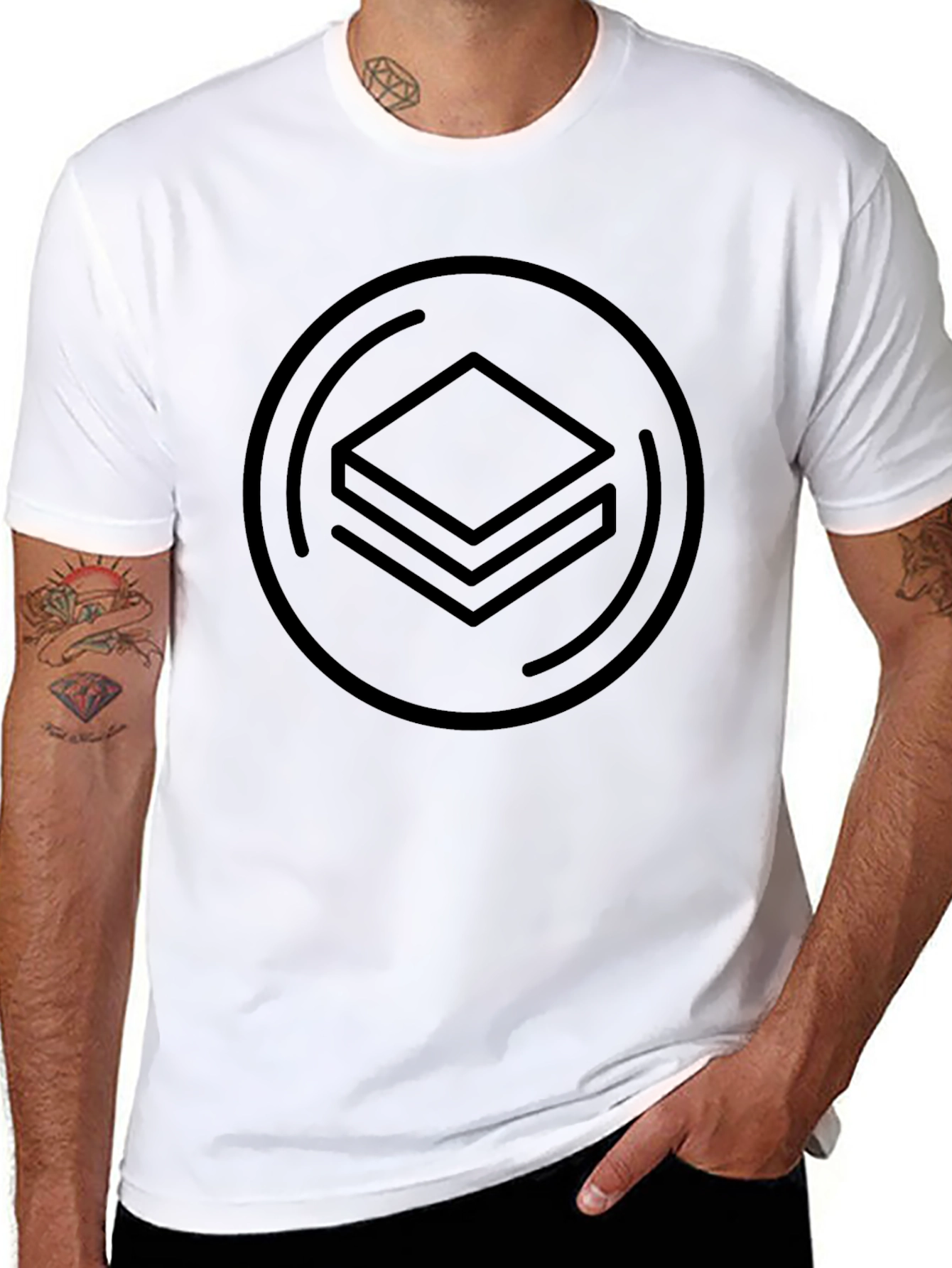 Minimalist Stacked Squares Graphic Tee - Black
