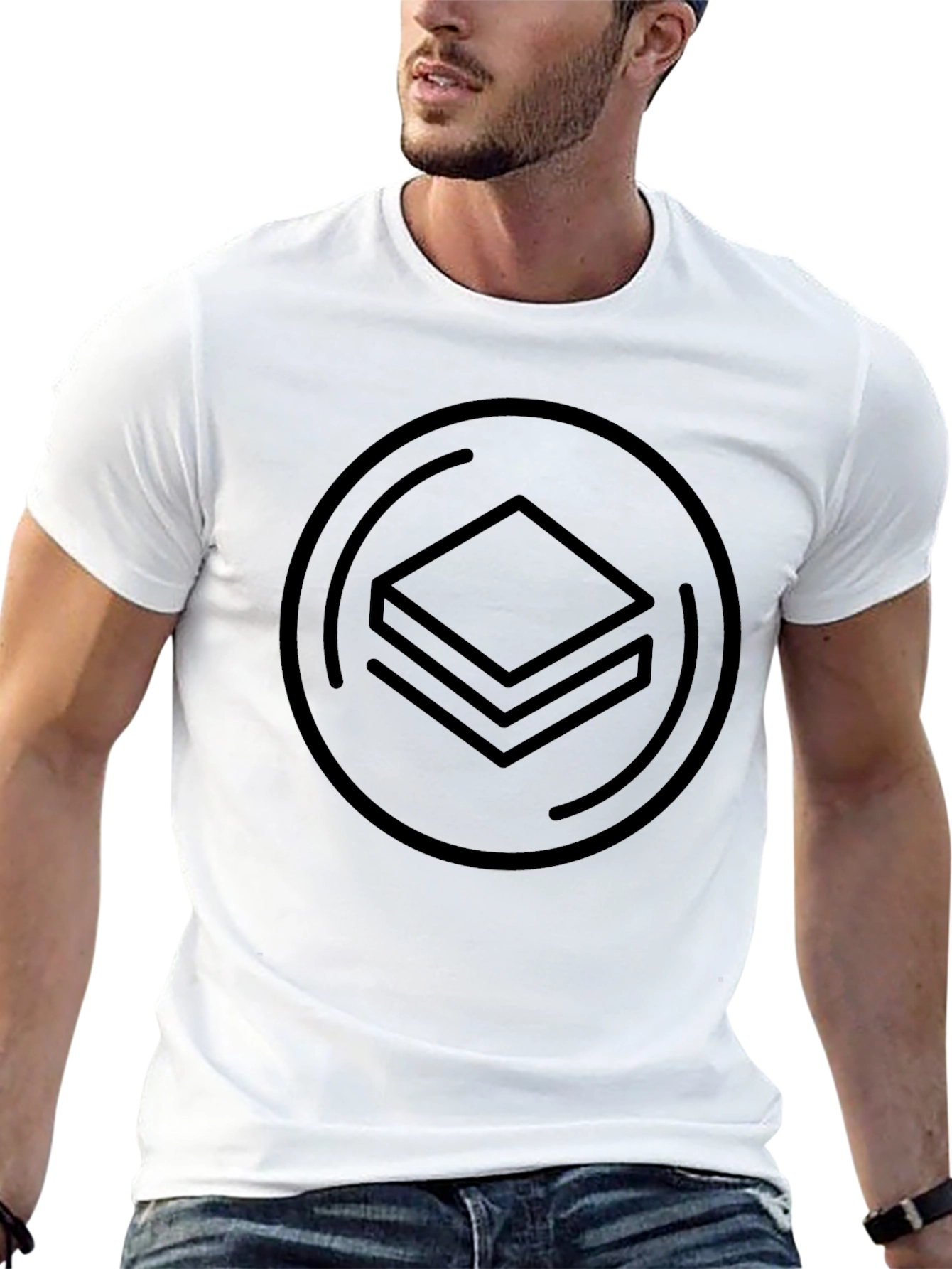Minimalist Stacked Squares Graphic Tee - Black