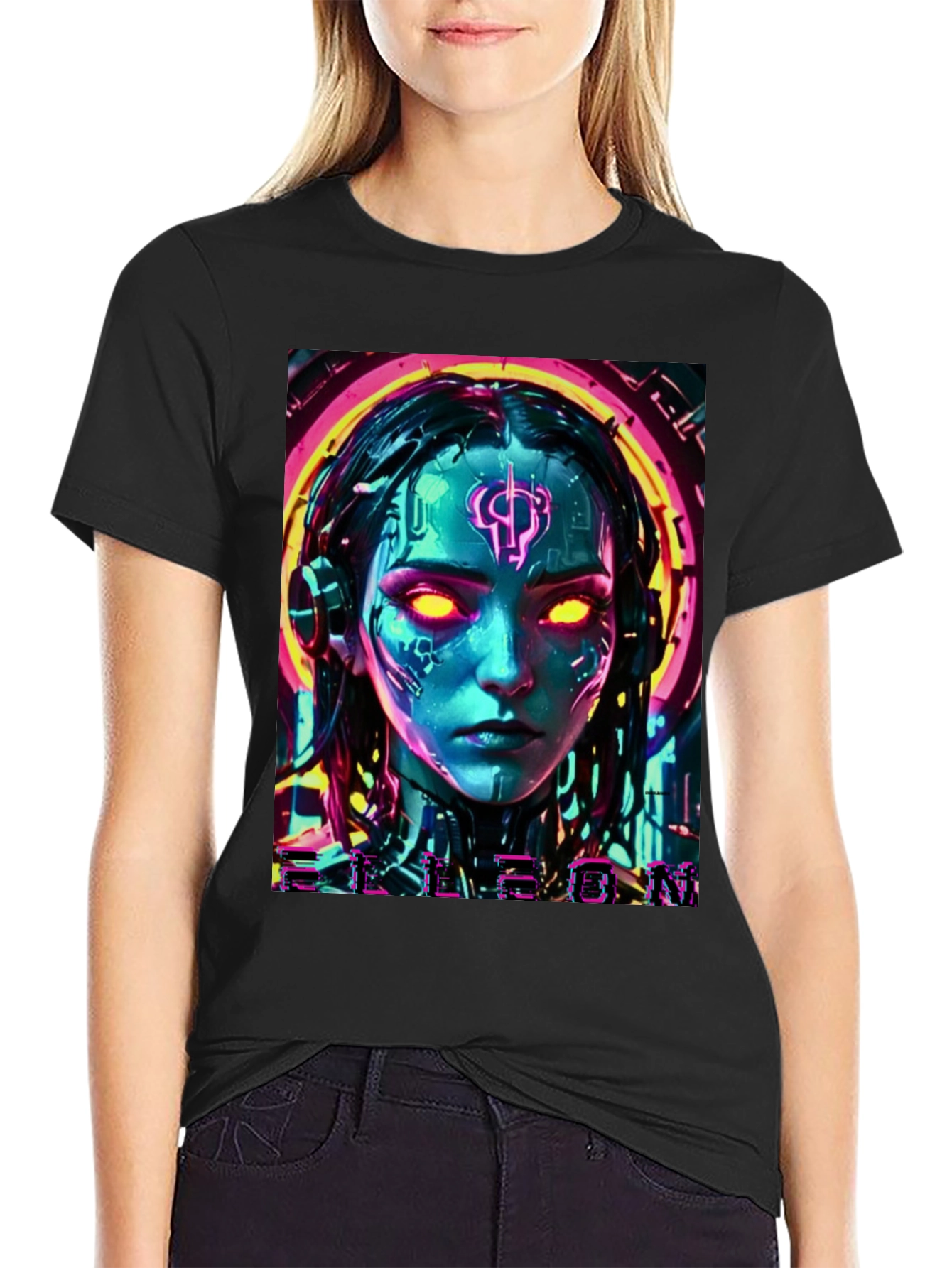 Cyberpunk Girl Tee - Sci-Fi Neon Design T-Shirt