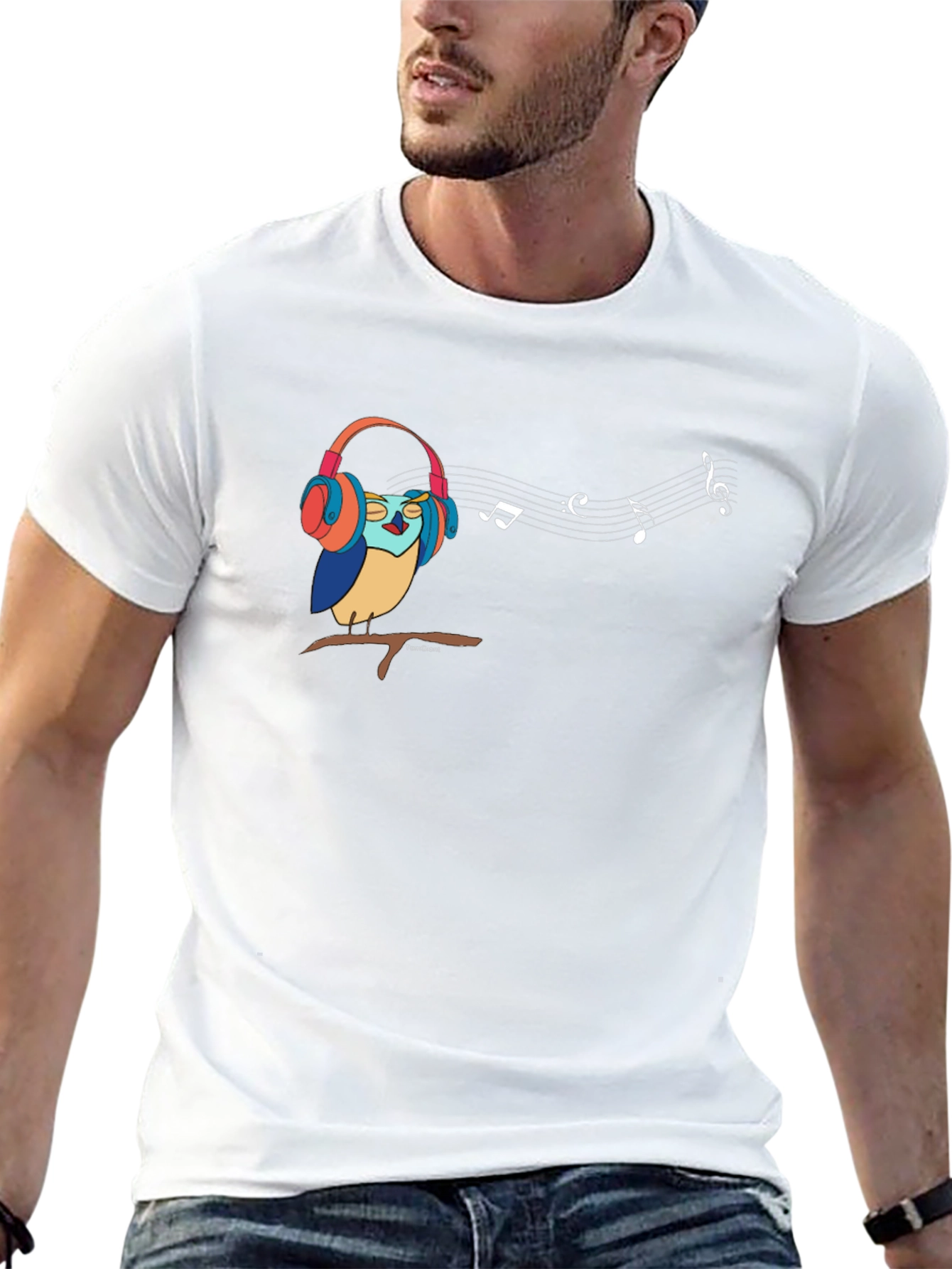 Owl in Headphones Graphic T-Shirt - Music Lover Tee