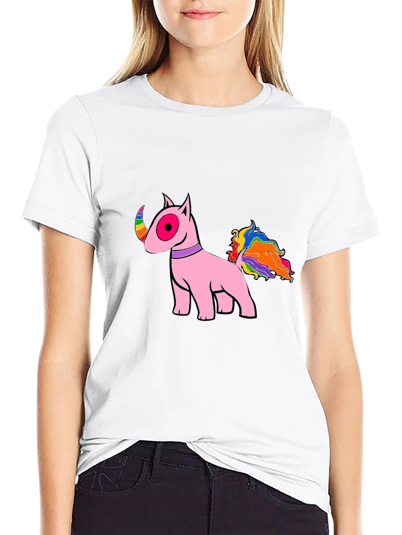 Pink Bull Terrier Rainbow Tail T-Shirt