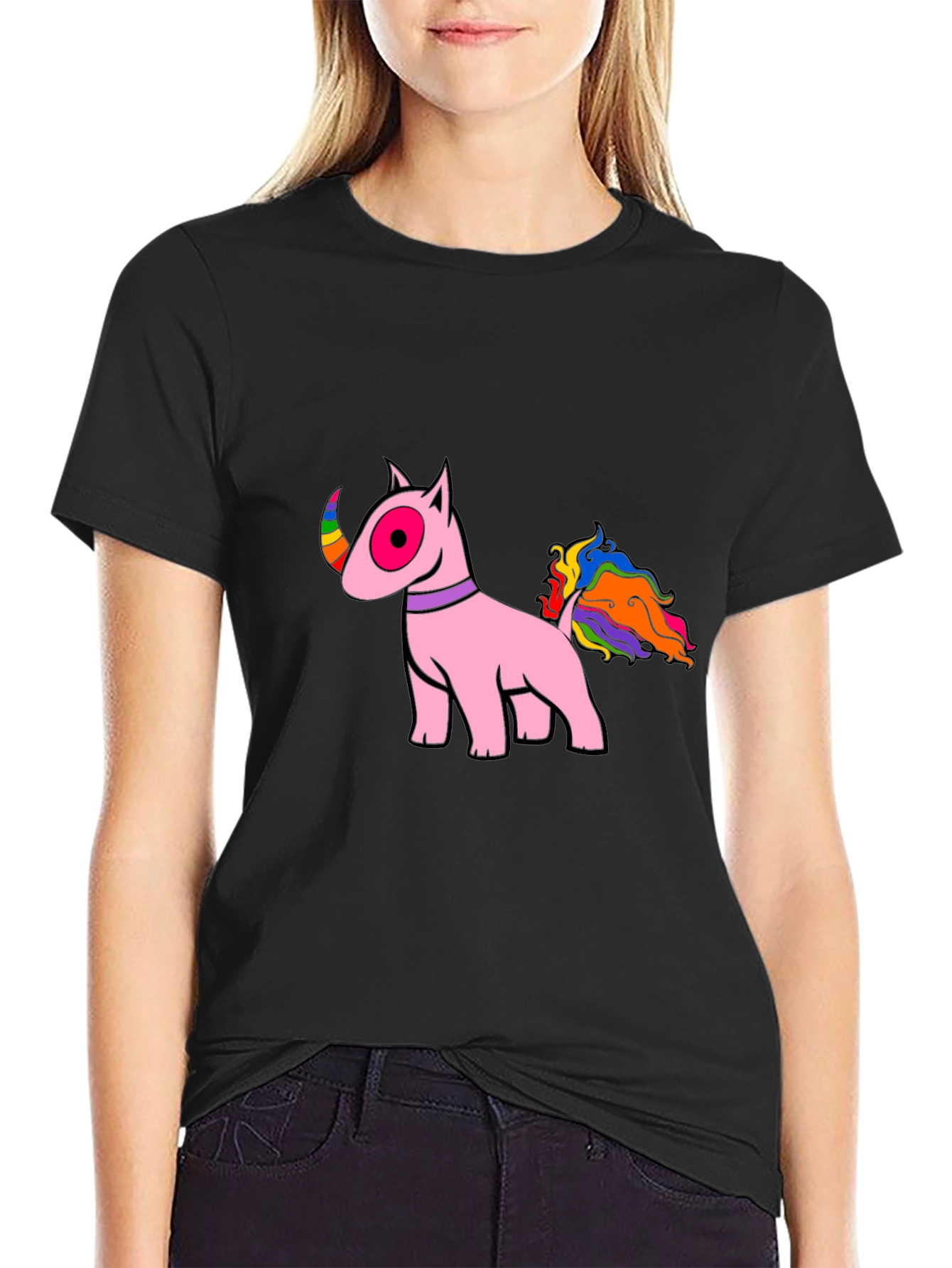 Pink Bull Terrier Rainbow Tail T-Shirt