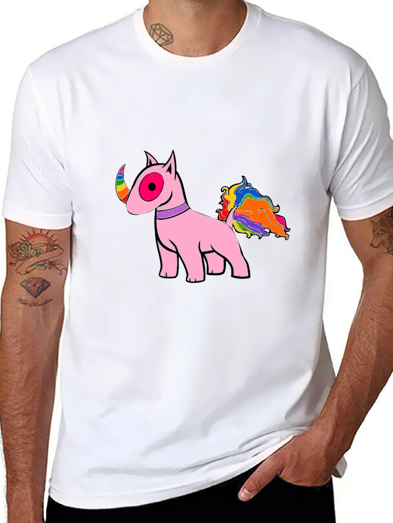 Pink Bull Terrier Rainbow Tail T-Shirt
