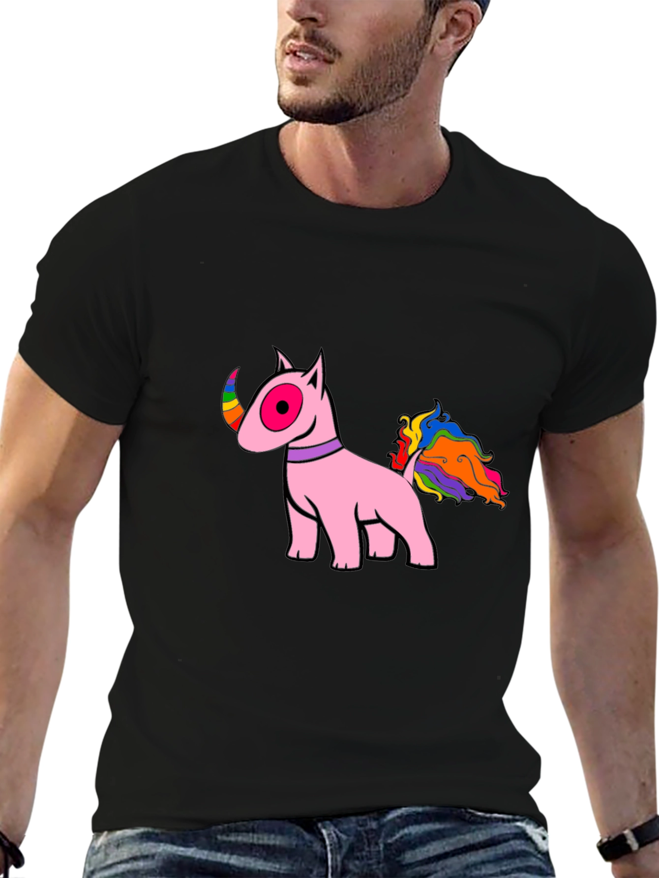 Pink Bull Terrier Rainbow Tail T-Shirt