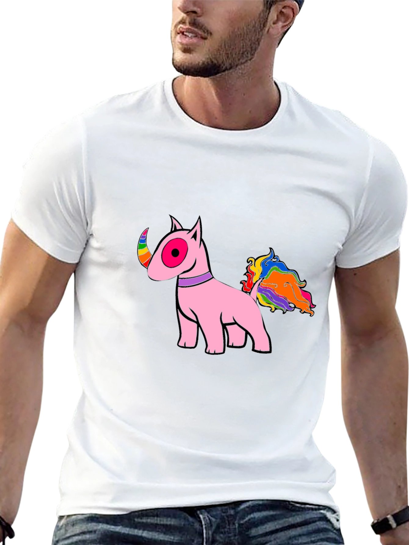 Pink Bull Terrier Rainbow Tail T-Shirt