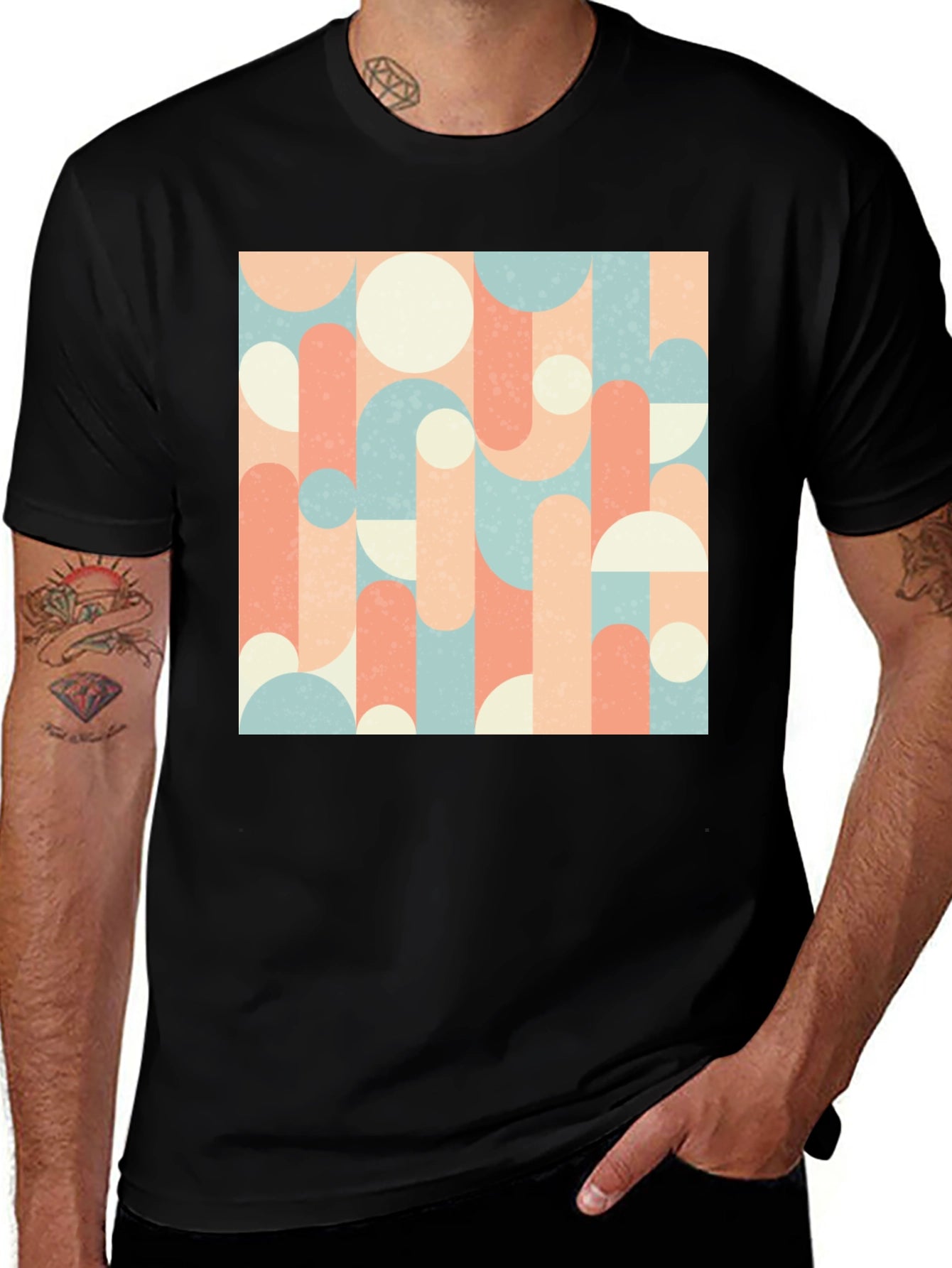 Retro Geometric Pattern Tee - Abstract Design T-Shirt