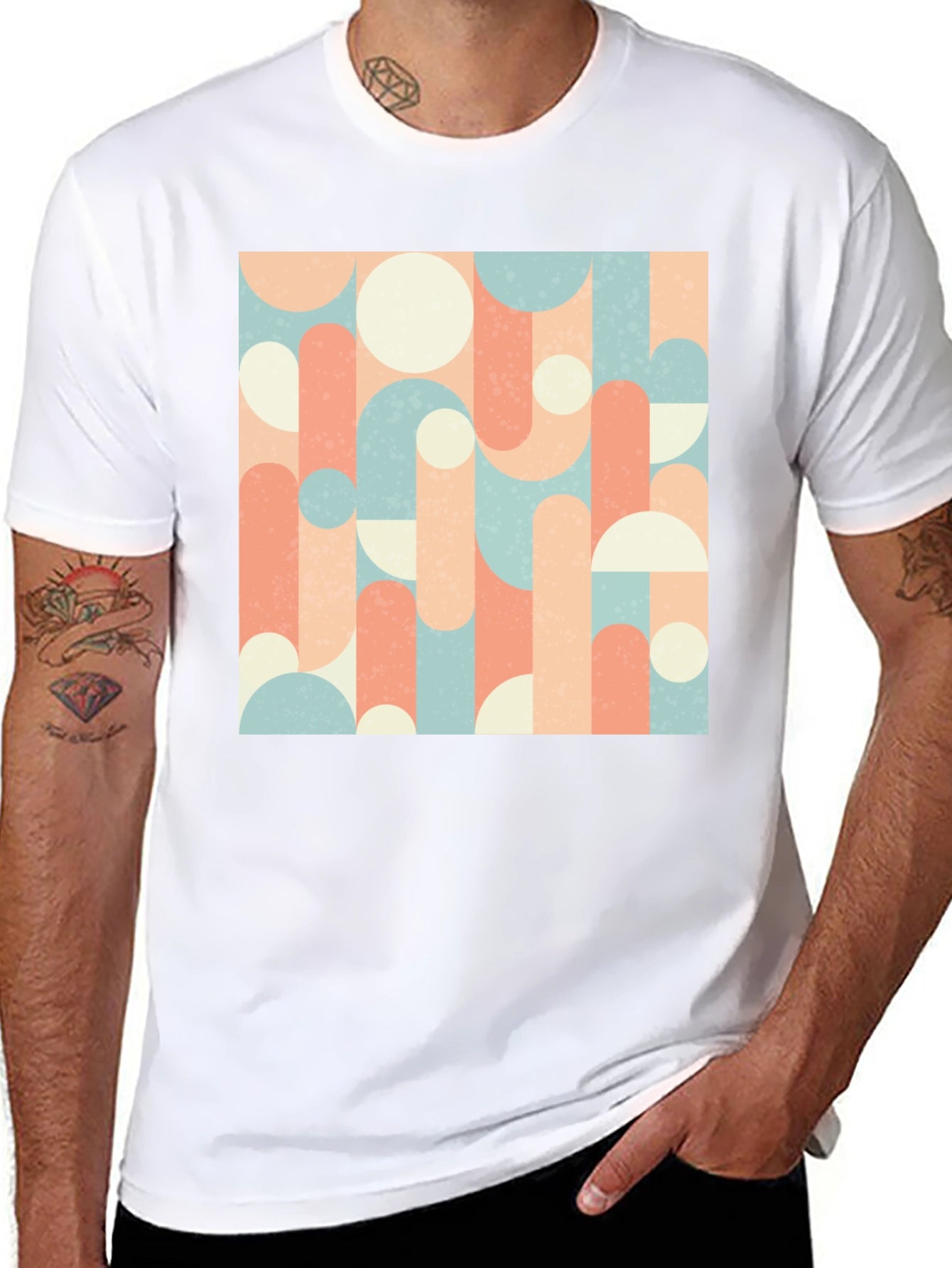 Retro Geometric Pattern Tee - Abstract Design T-Shirt