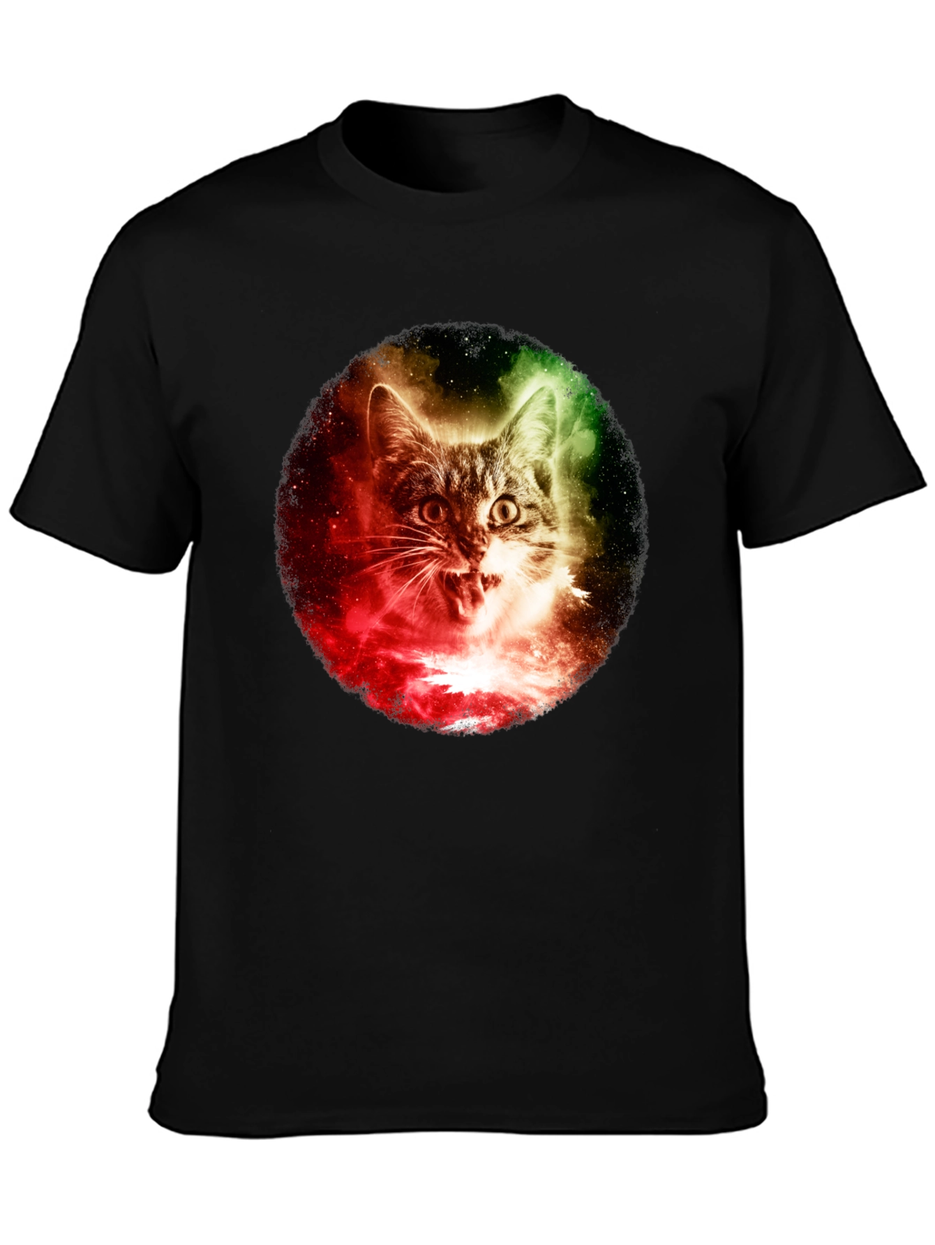 Cosmic Cat Graphic T-Shirt - Black