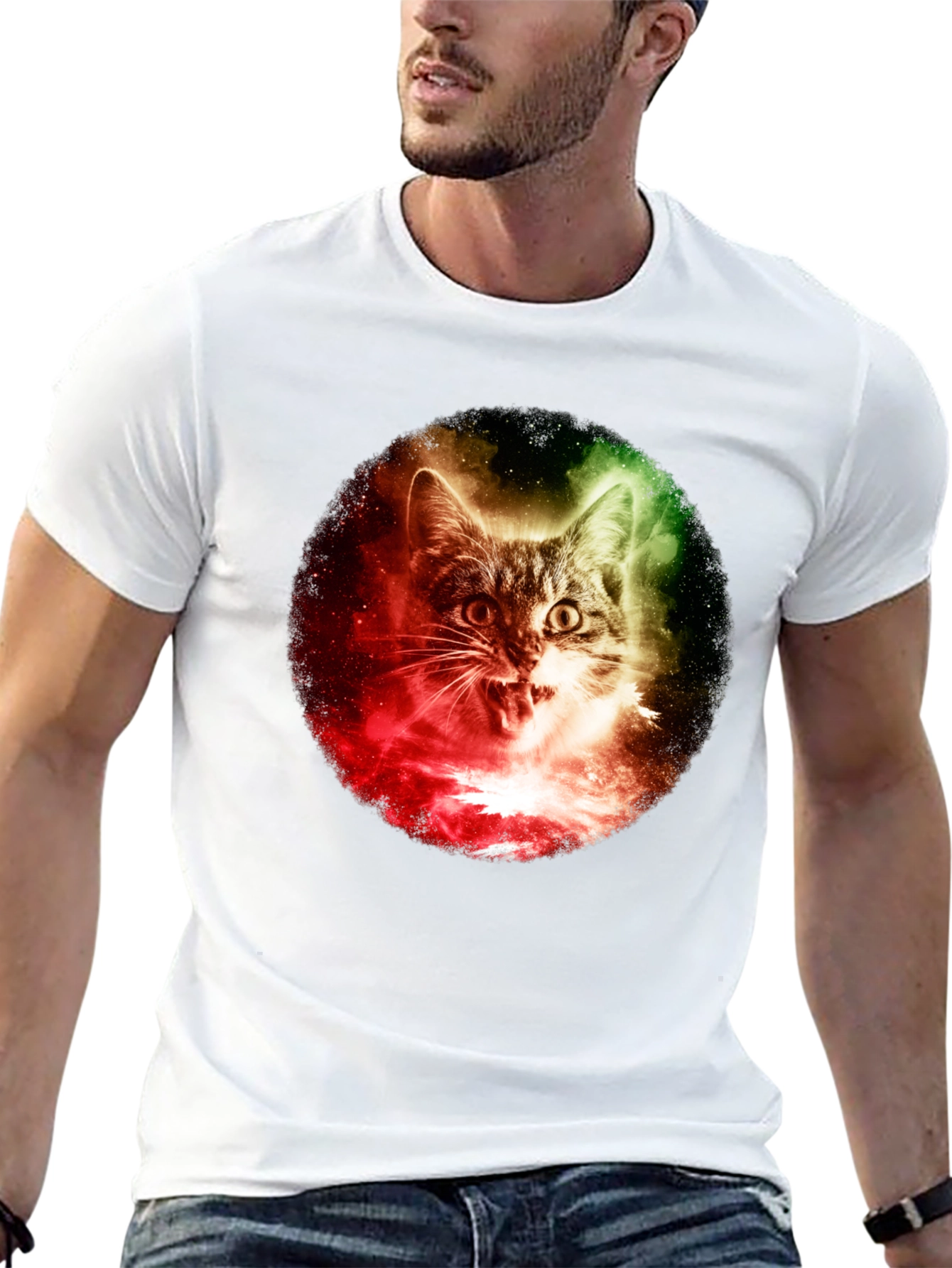 Cosmic Cat Graphic T-Shirt - Black