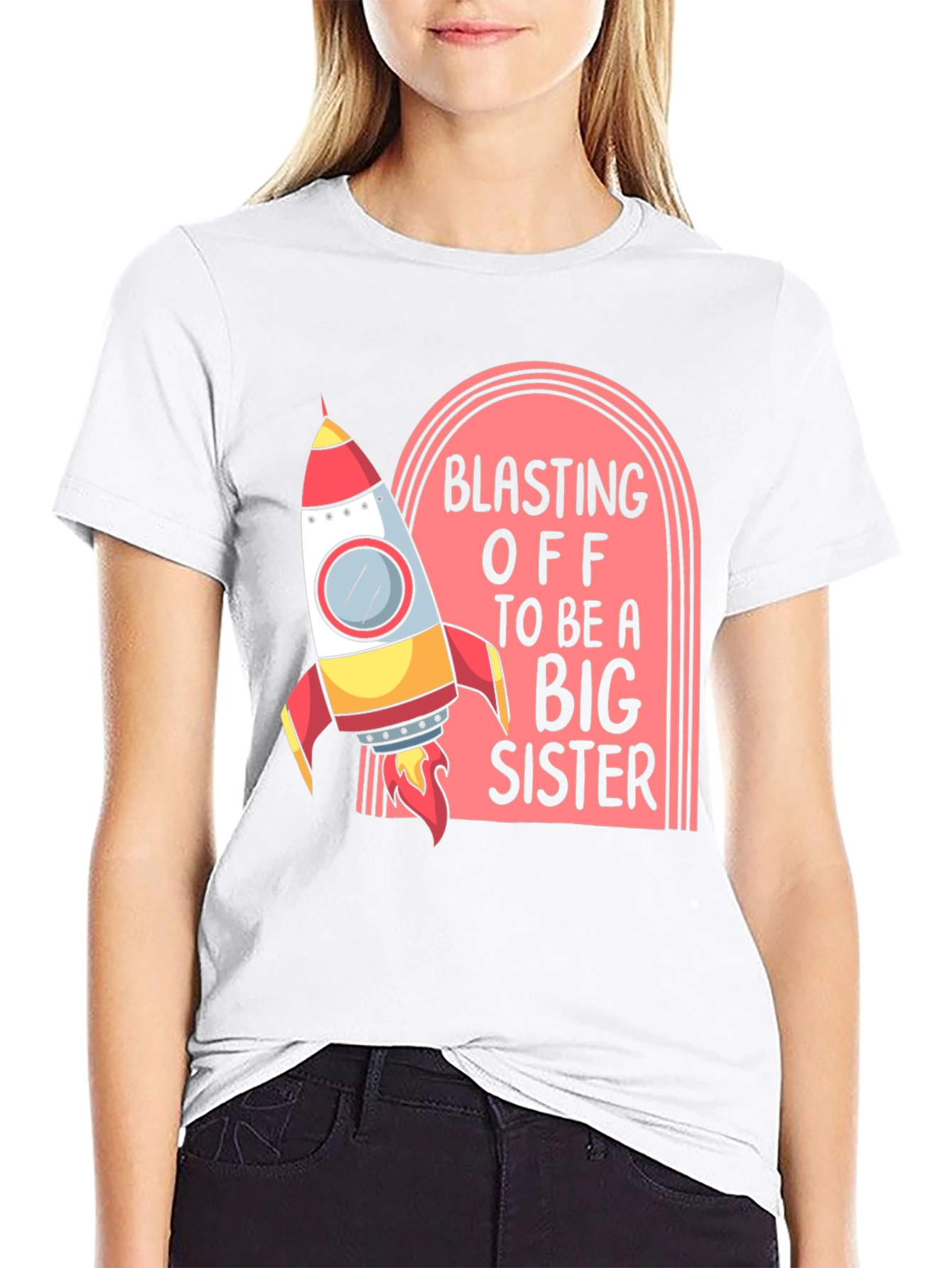 Blasting Off Big Sister Tee - Rocket Design