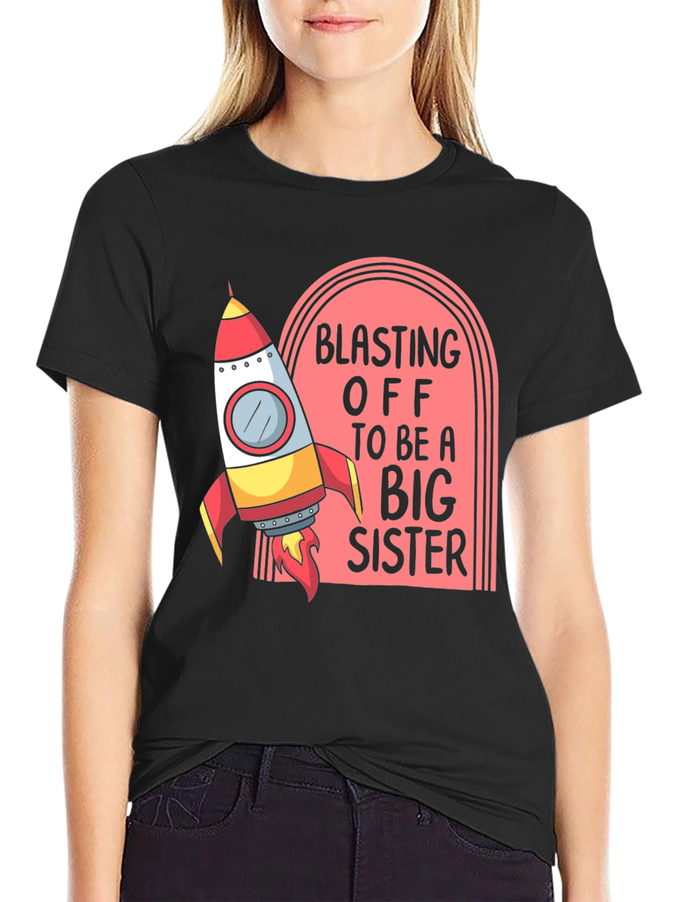 Blasting Off Big Sister Tee - Rocket Design
