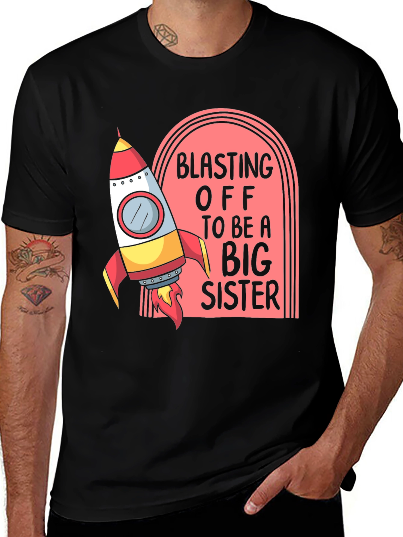 Blasting Off Big Sister Tee - Rocket Design
