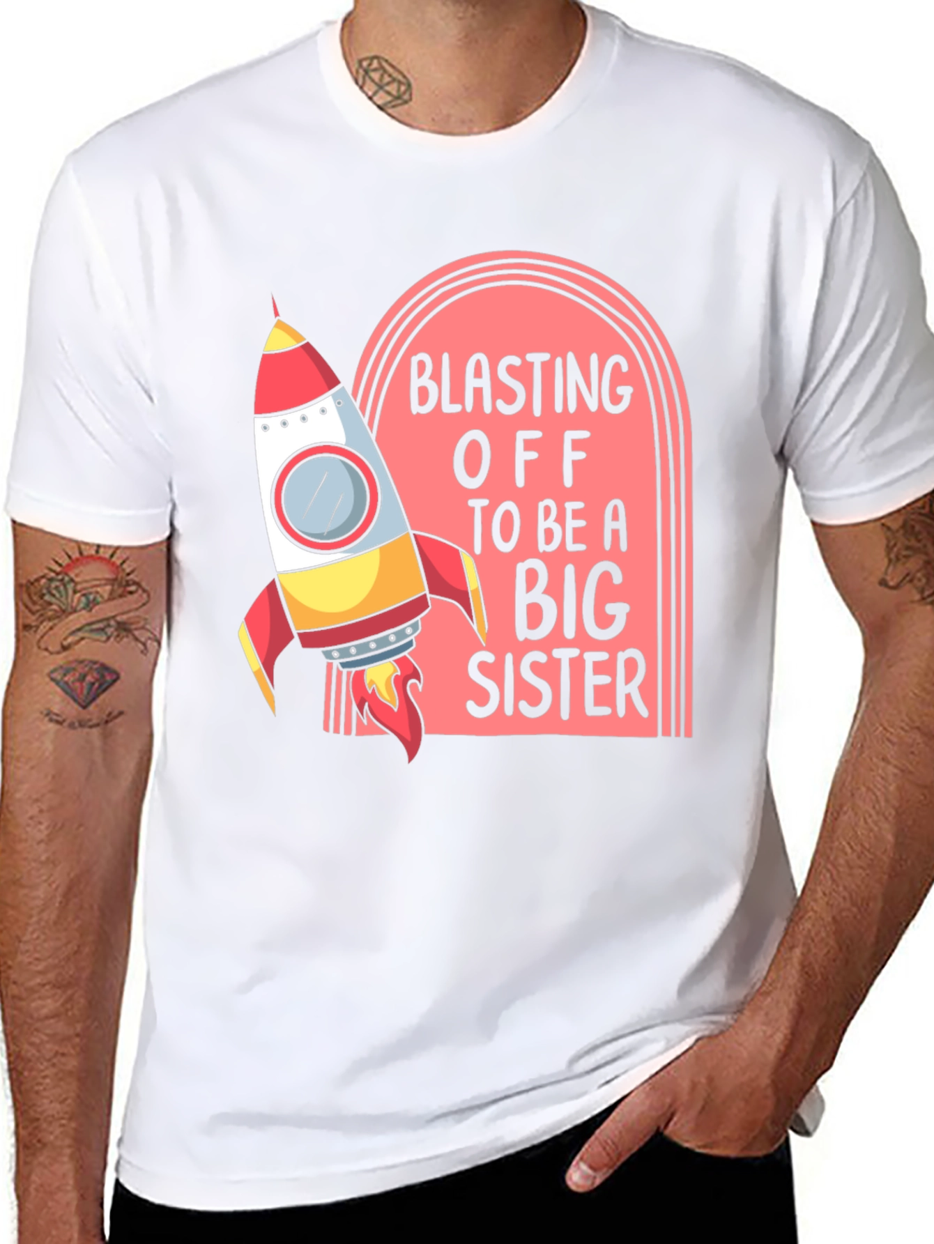 Blasting Off Big Sister Tee - Rocket Design