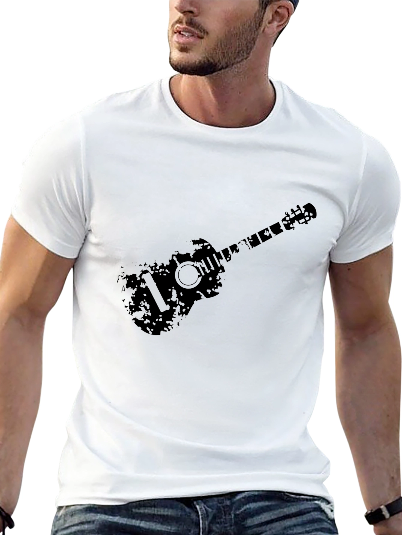 Distressed Guitar Graphic Black T-Shirt