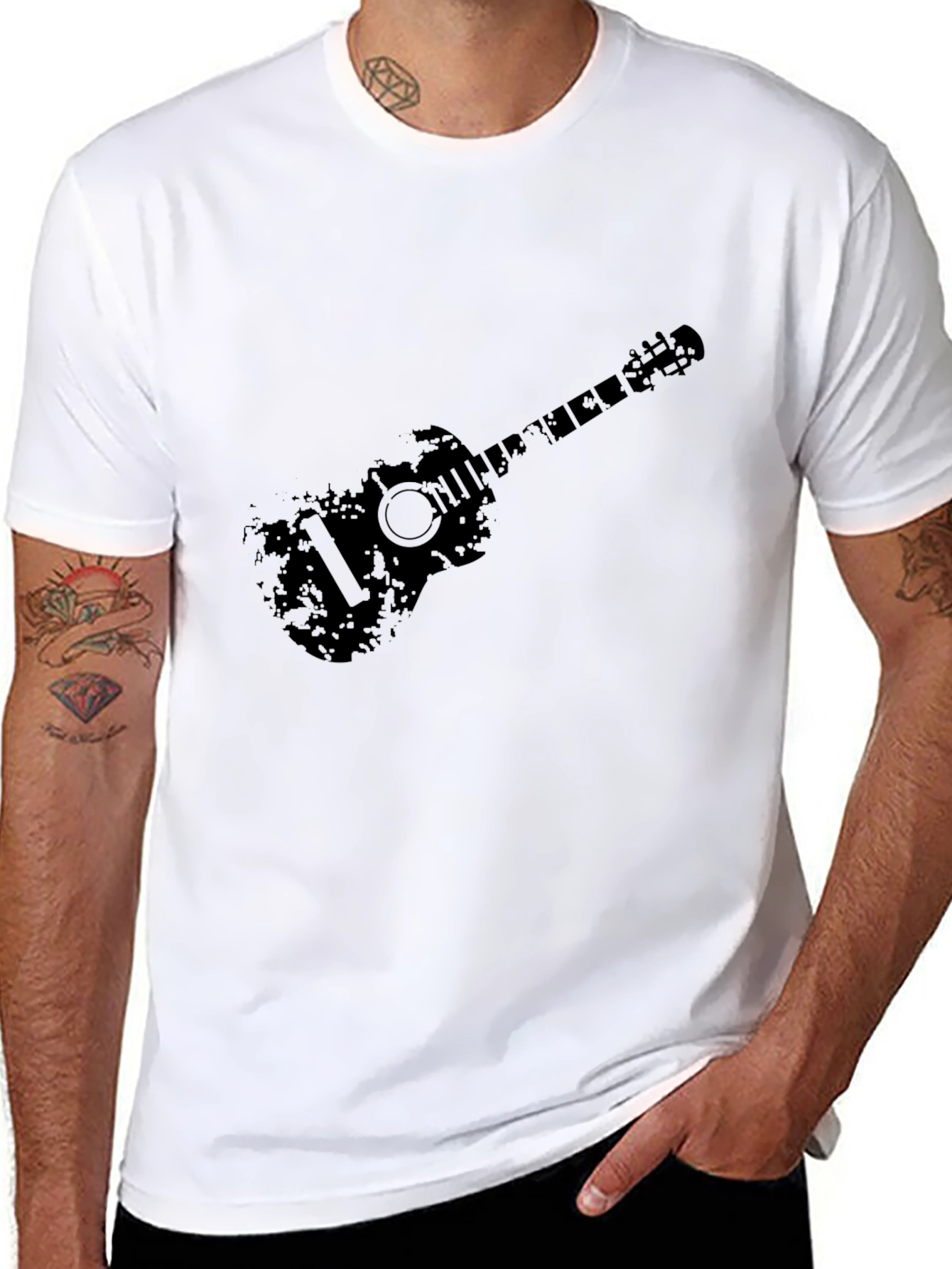 Distressed Guitar Graphic Black T-Shirt