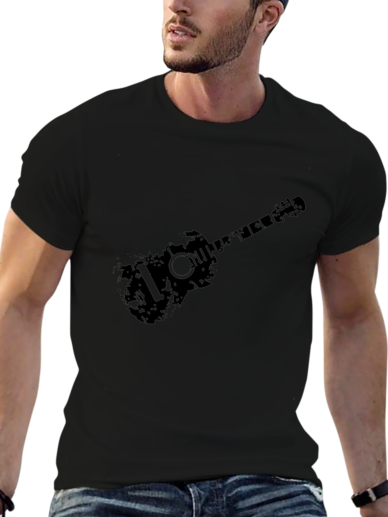 Distressed Guitar Graphic Black T-Shirt