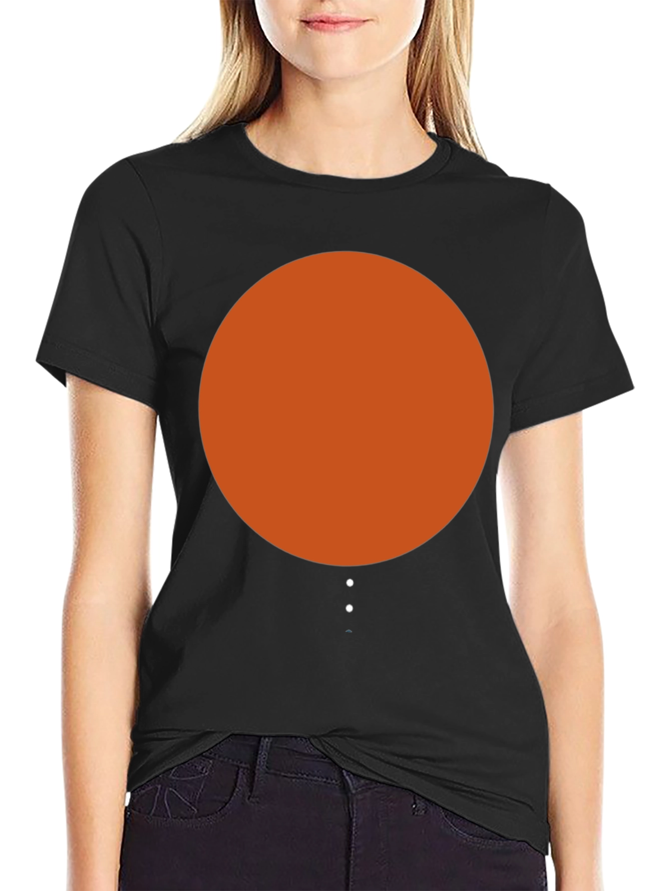 Minimalist Orange Circle Graphic Black T-Shirt