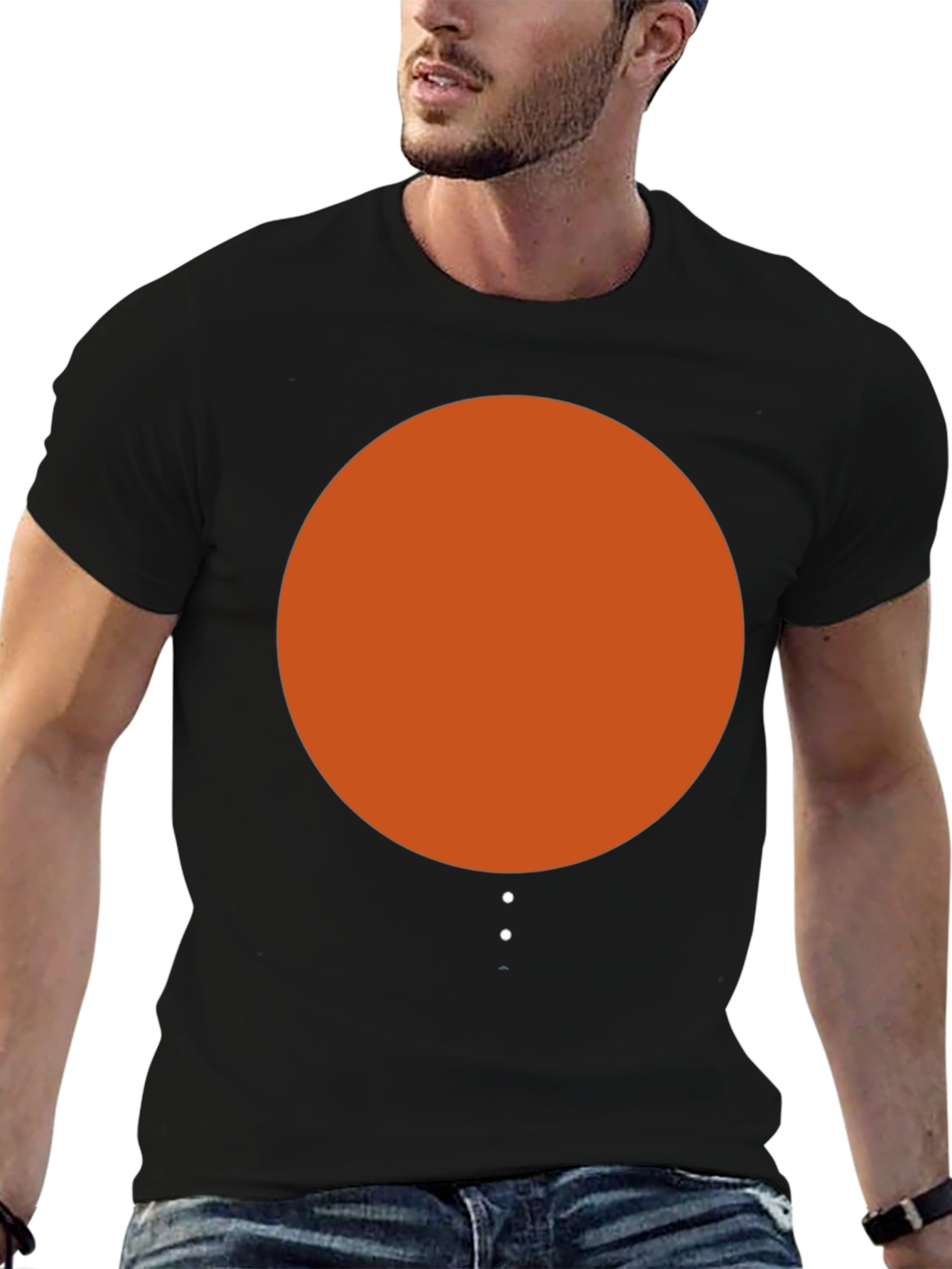 Minimalist Orange Circle Graphic Black T-Shirt
