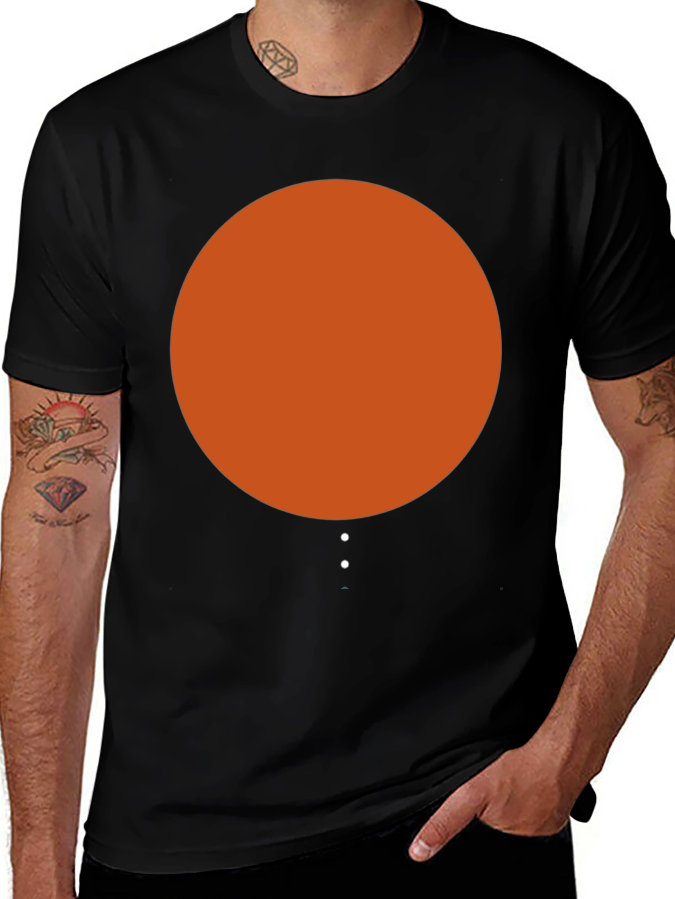 Minimalist Orange Circle Graphic Black T-Shirt