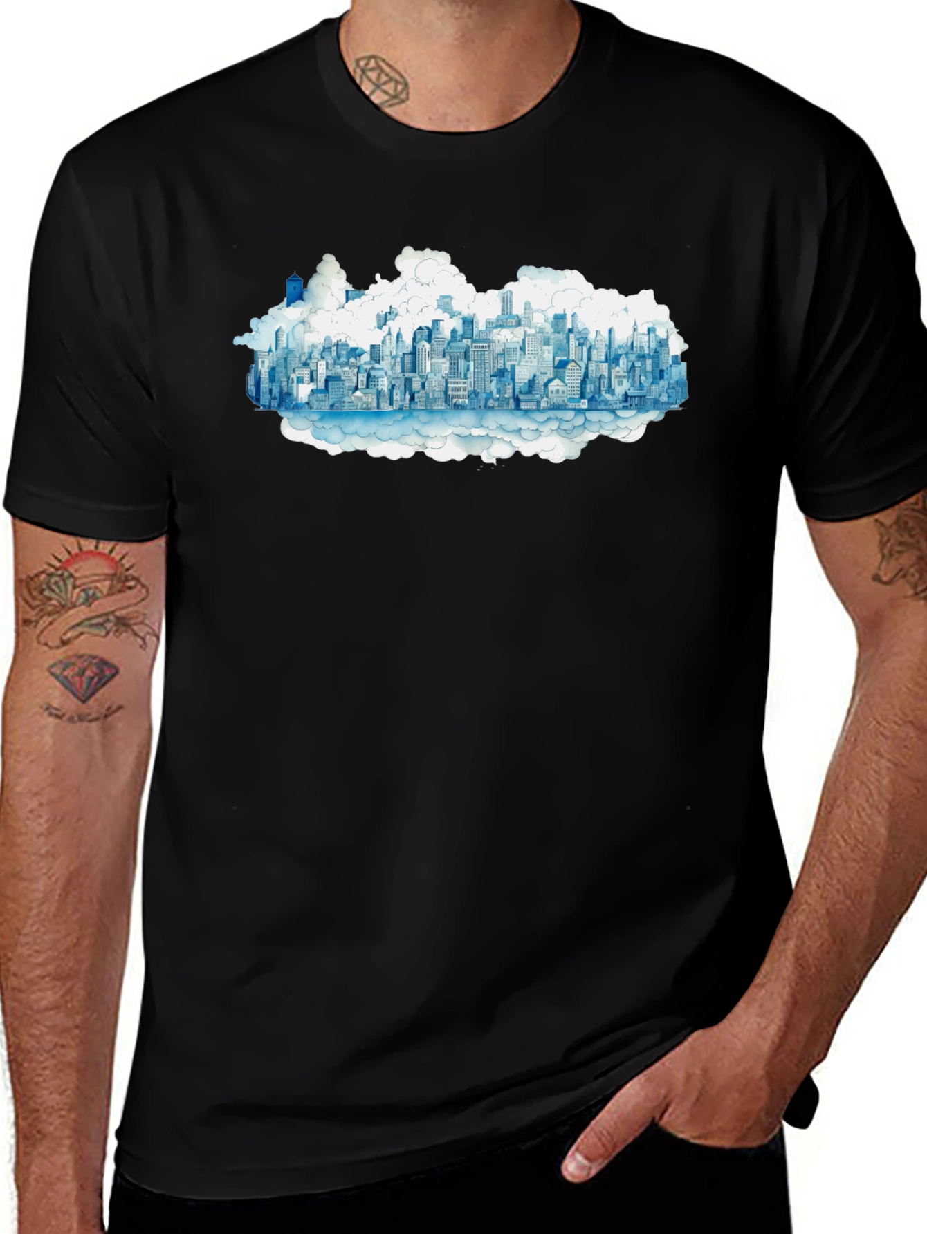 Cityscape Cloud Tee - Urban Dreamscape T-Shirt