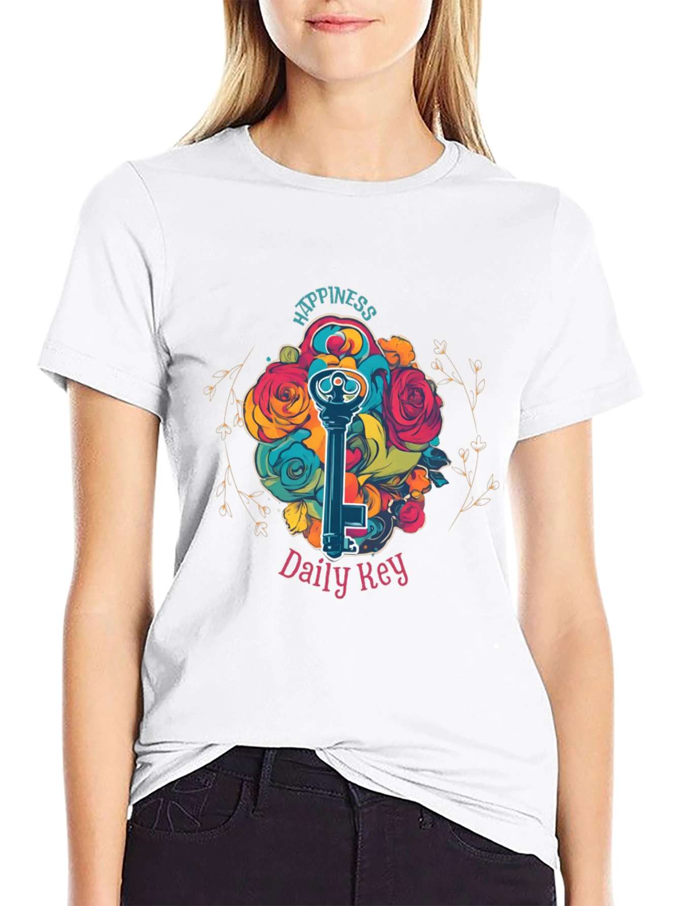 Happiness Daily Key T-Shirt - Floral Key Design